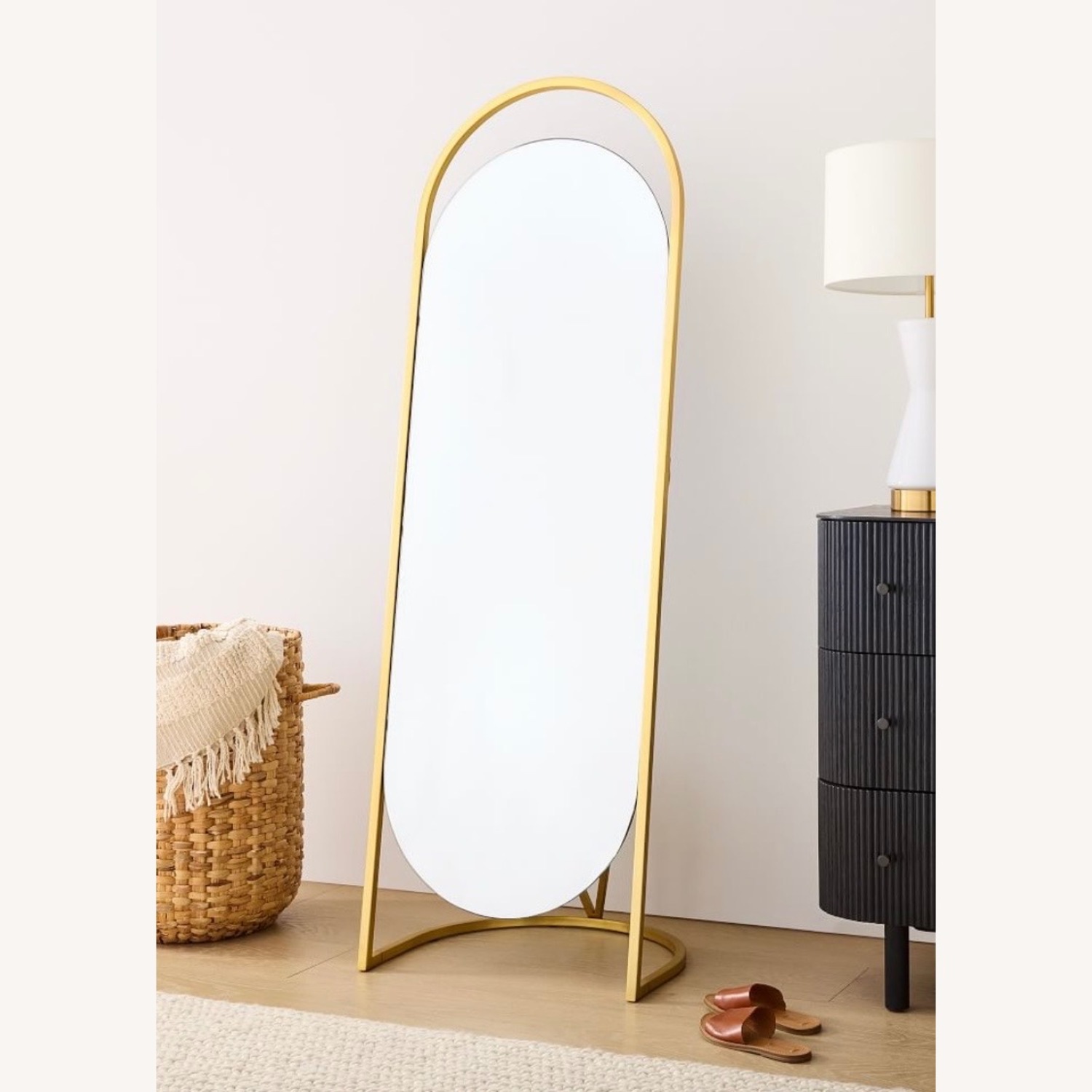 West Elm Folded Ellipse Gold Glass Floor Mirror - image-3