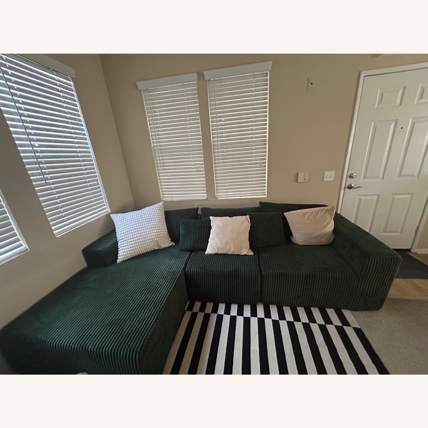 Green Fabric 3+ Piece Sectional - image-2