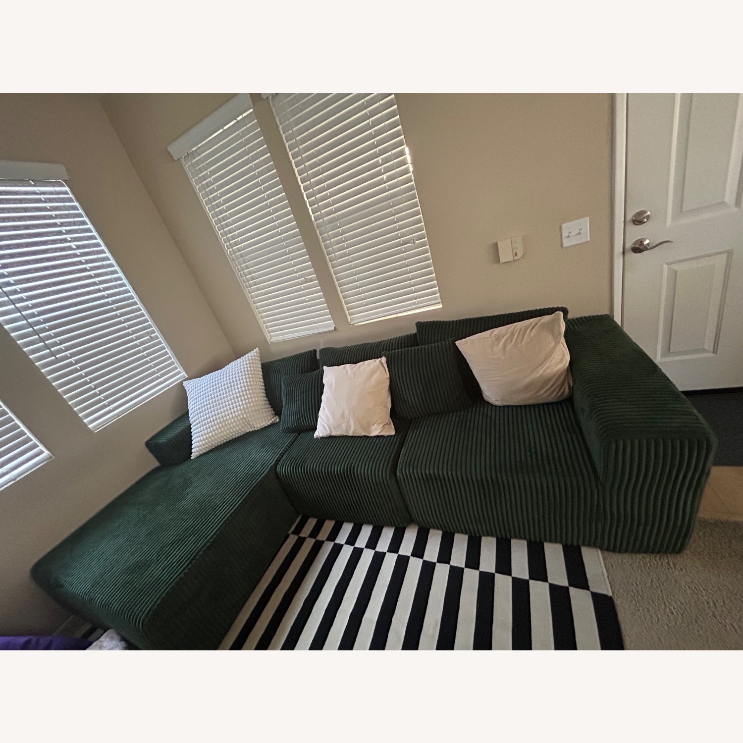 Green Fabric 3+ Piece Sectional - image-4