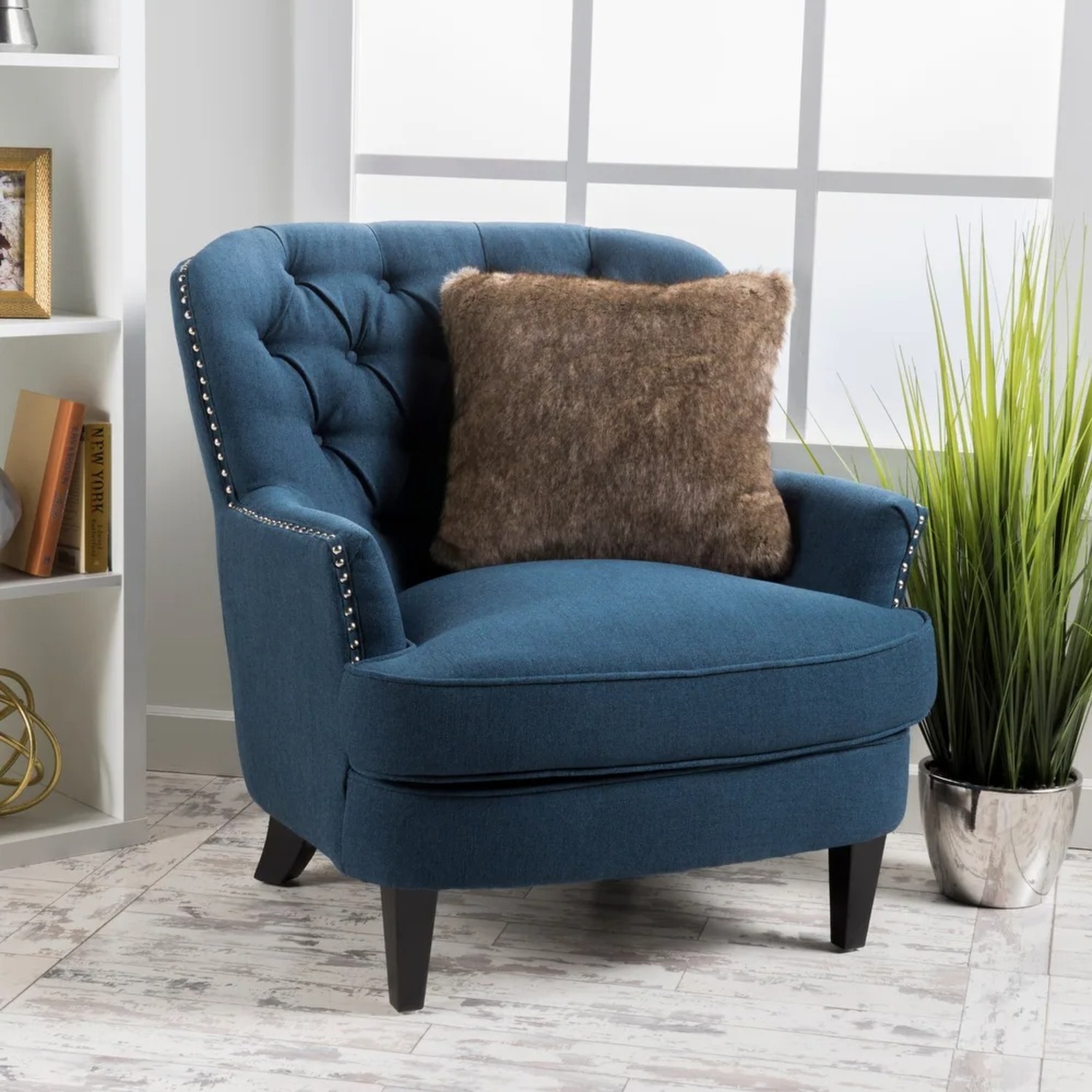 Luxe Navy Accent Chair W Nailhead Trim - image-4
