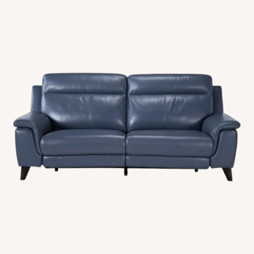 Used Moana Blue Leather Power Dual Reclining Sofa  for sale on AptDeco