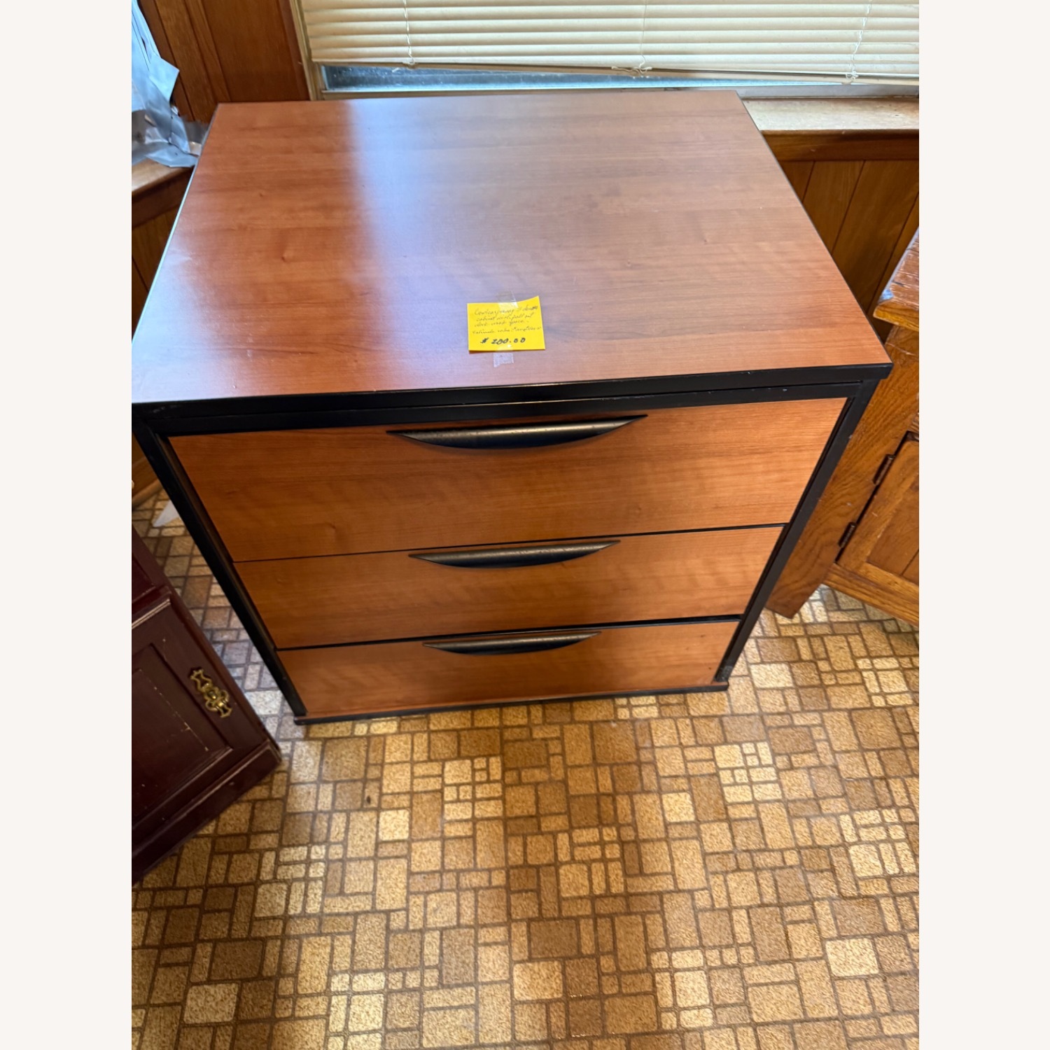 Mcm Natural Wood Veneer Nightstand - image-1