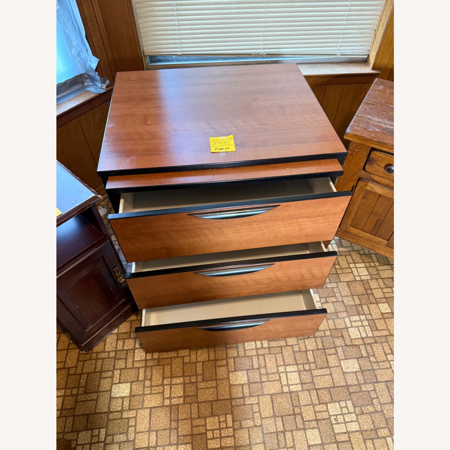 Mcm Natural Wood Veneer Nightstand - image-2