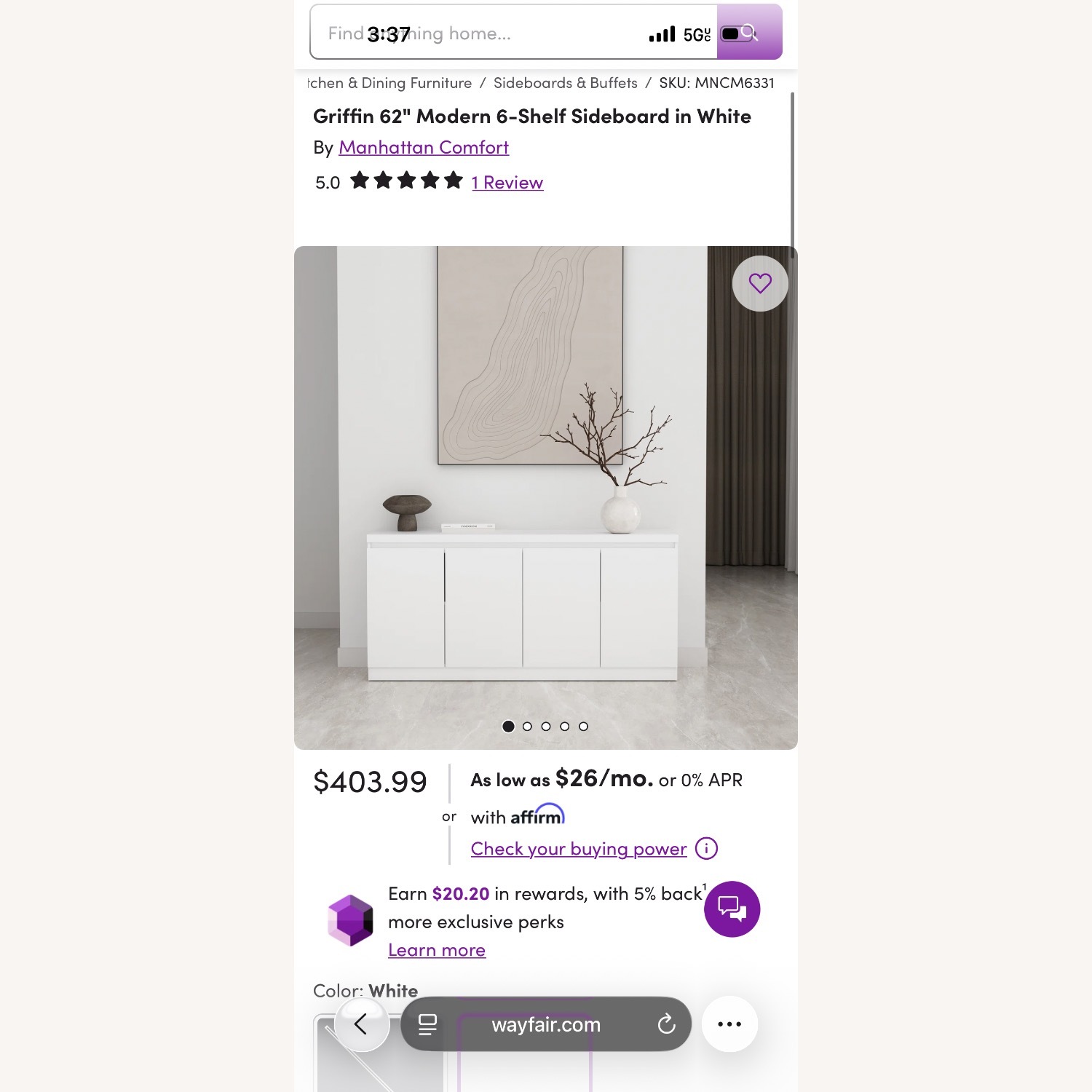 Griffin Modern 62" Sideboard in White - image-1