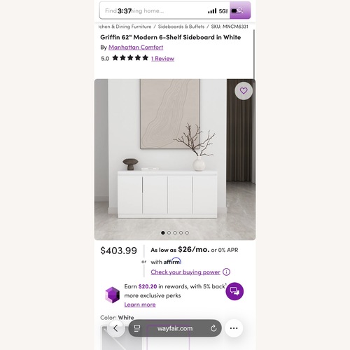 Used Griffin Modern 62" Sideboard in White for sale on AptDeco