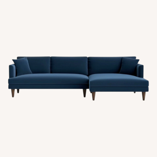 Used Joybird Lewis Blue Velvet 2 Piece Sectional for sale on AptDeco