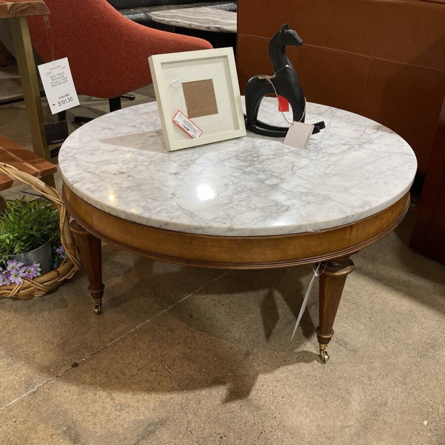 Round French Louis XVI Marble Top Coffee Table - image-3