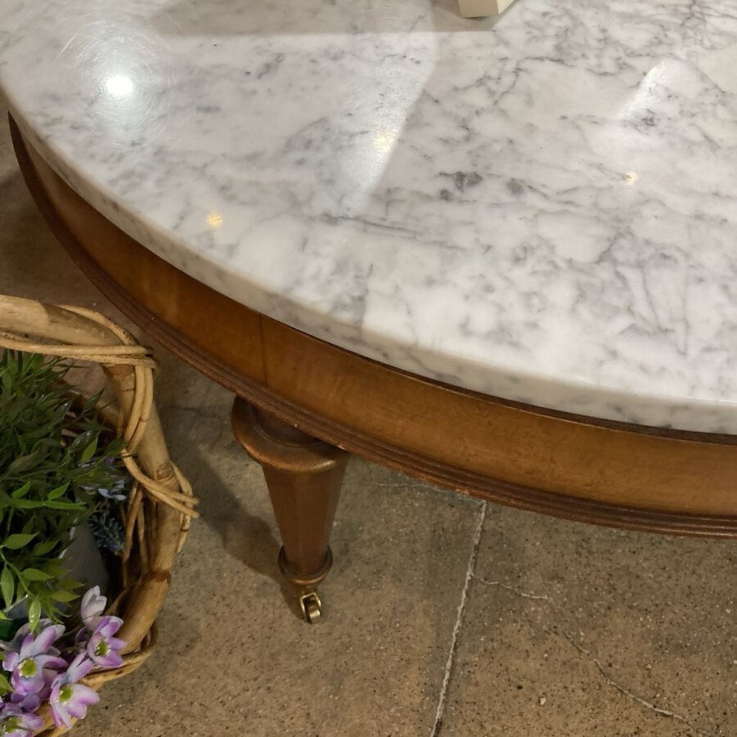 Round French Louis XVI Marble Top Coffee Table - image-5