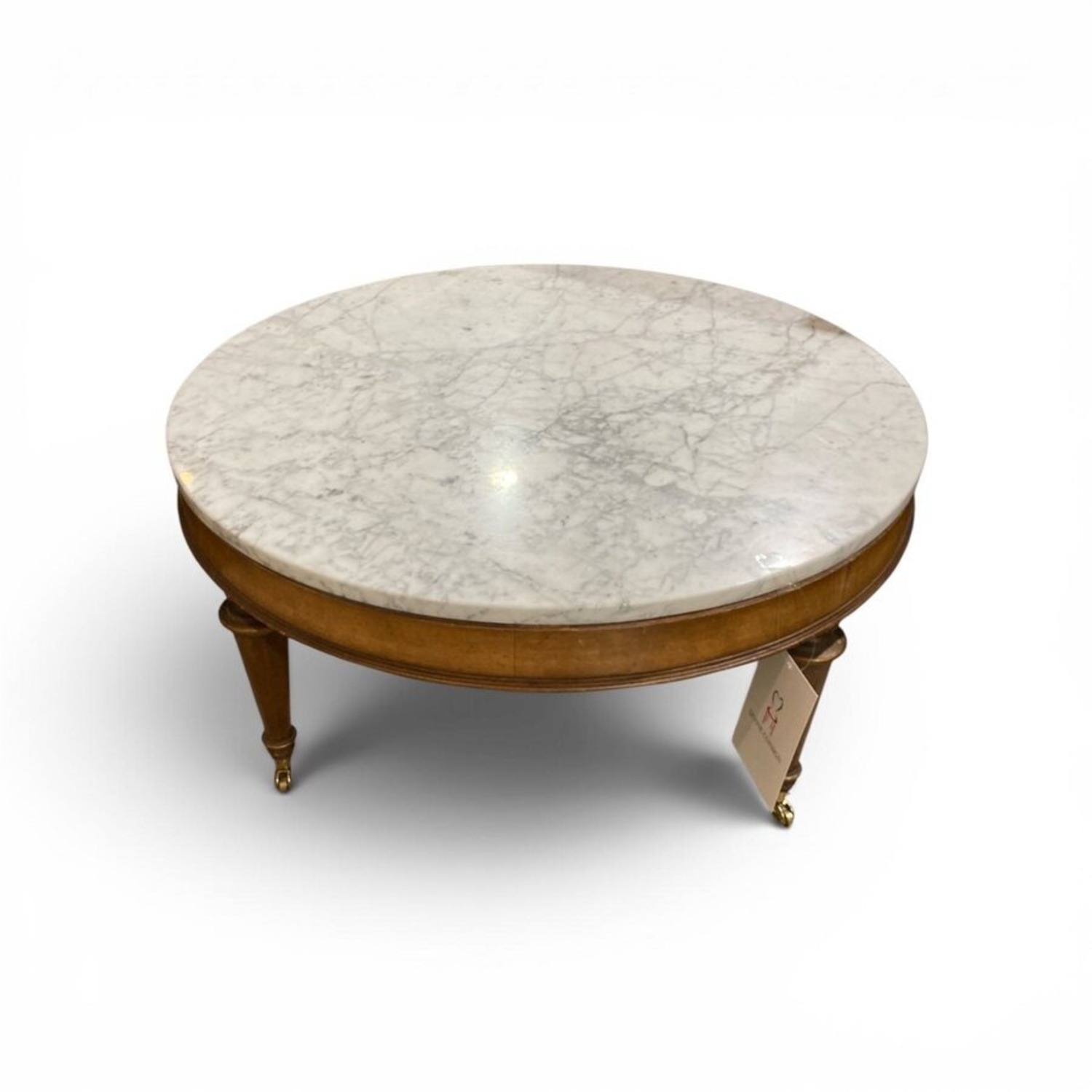 Round French Louis XVI Marble Top Coffee Table - image-1