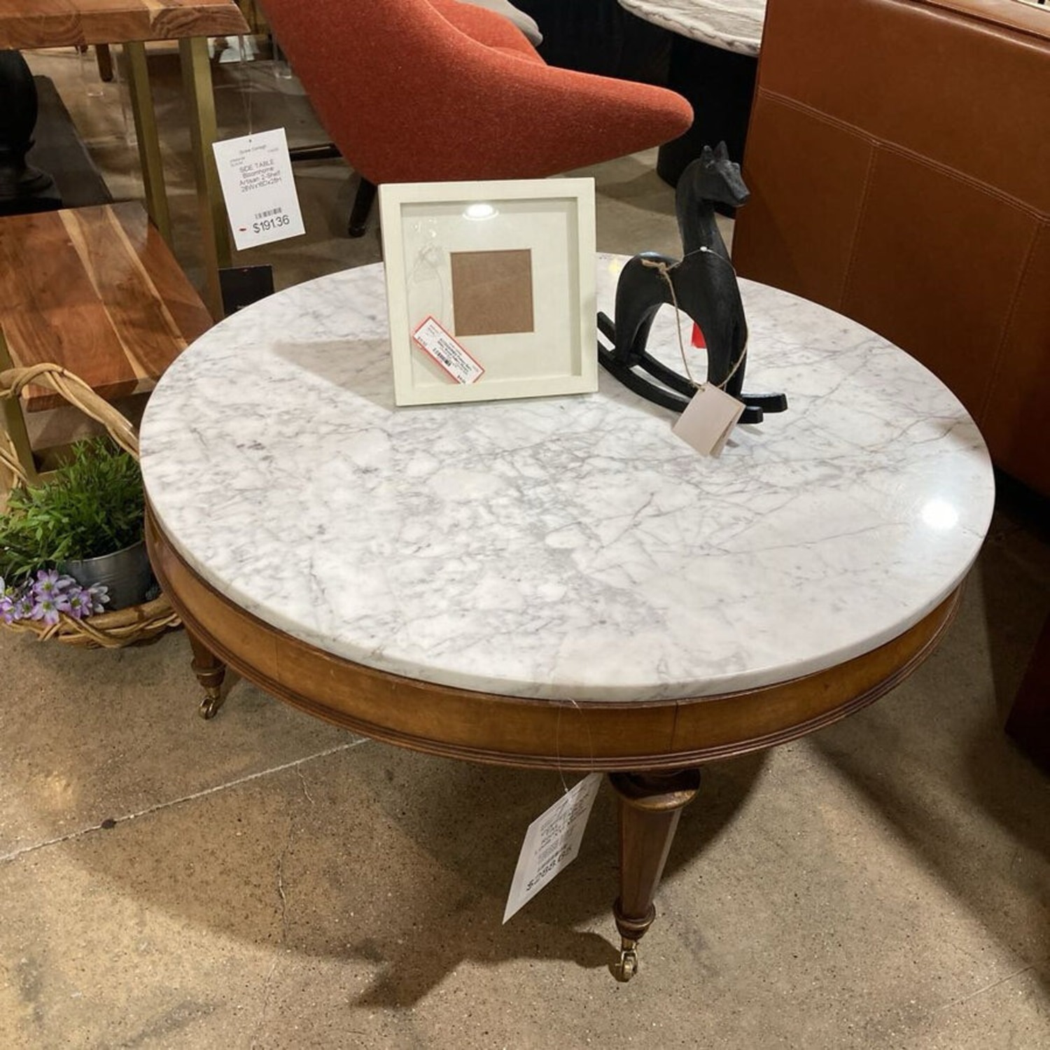 Round French Louis XVI Marble Top Coffee Table - image-2