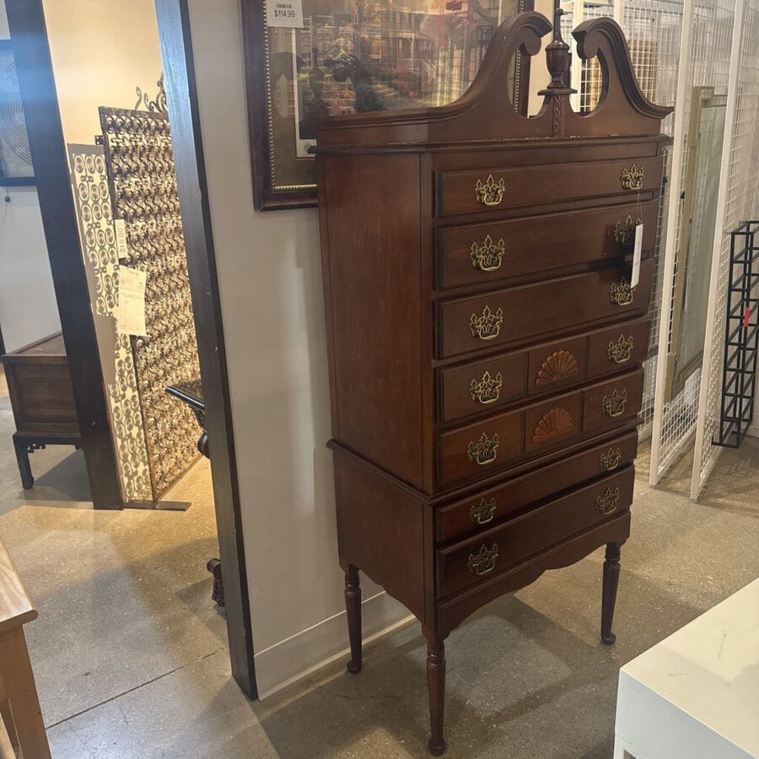 Mahogany Queen Anne Style Highboy 7-Drawer Dresser - image-2