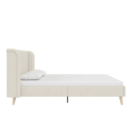 Used 9 by Novogratz Natural Velvet Queen Bed for sale on AptDeco