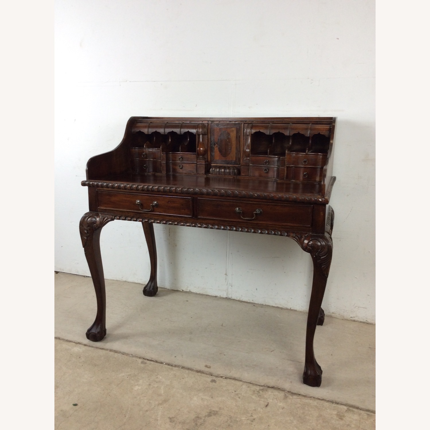 Vintage Walnut Chippendale Style Writing Desk - image-3