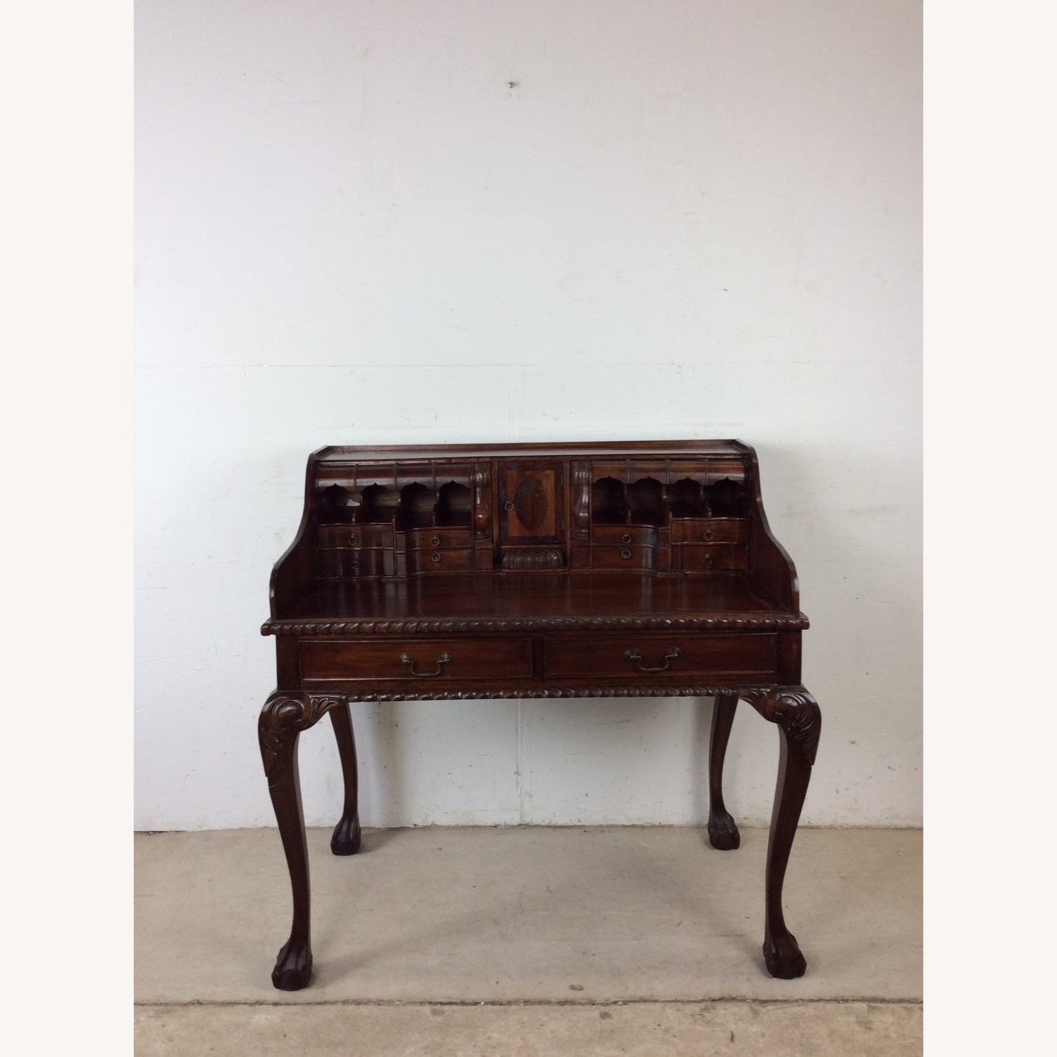 Vintage Walnut Chippendale Style Writing Desk - image-2