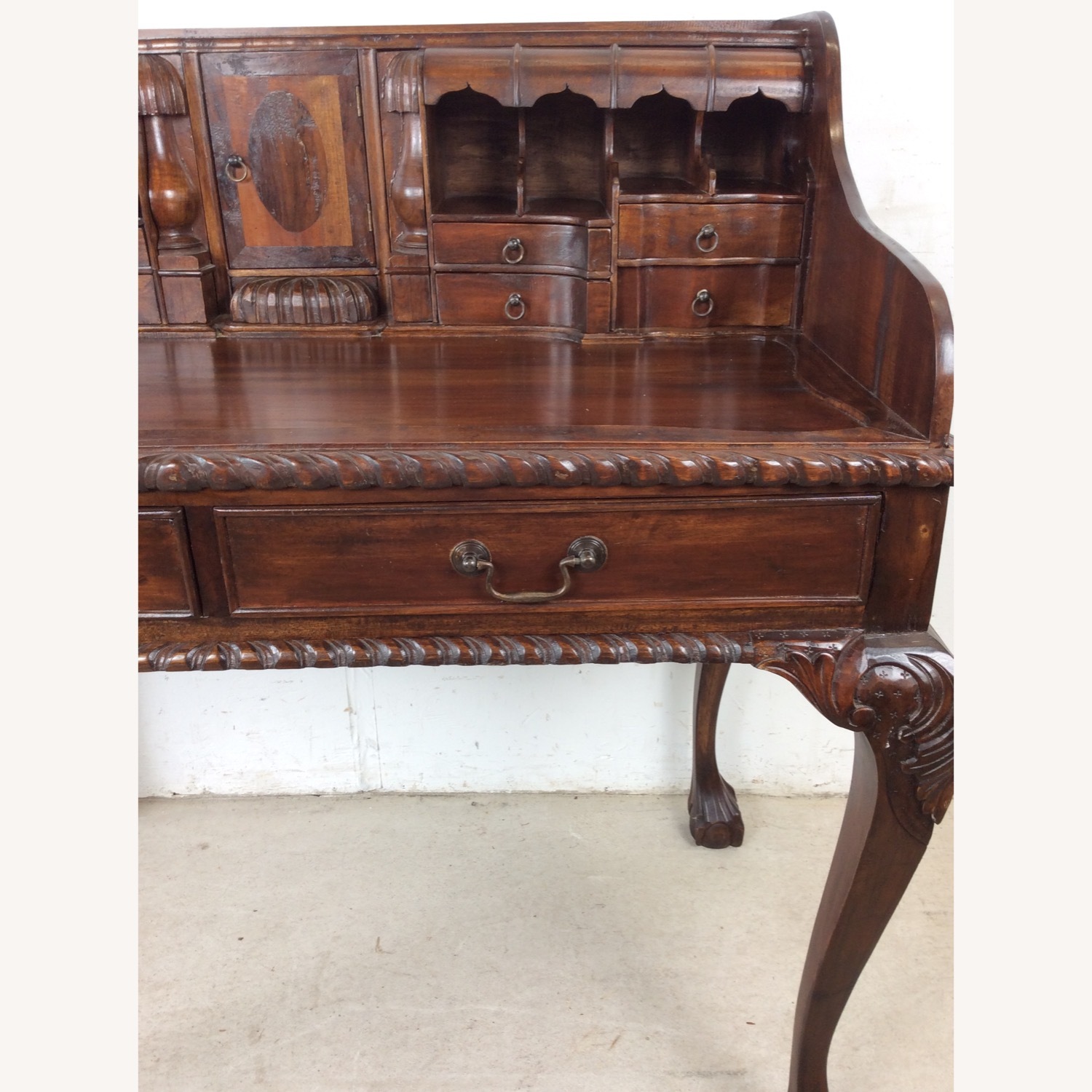 Vintage Walnut Chippendale Style Writing Desk - image-15