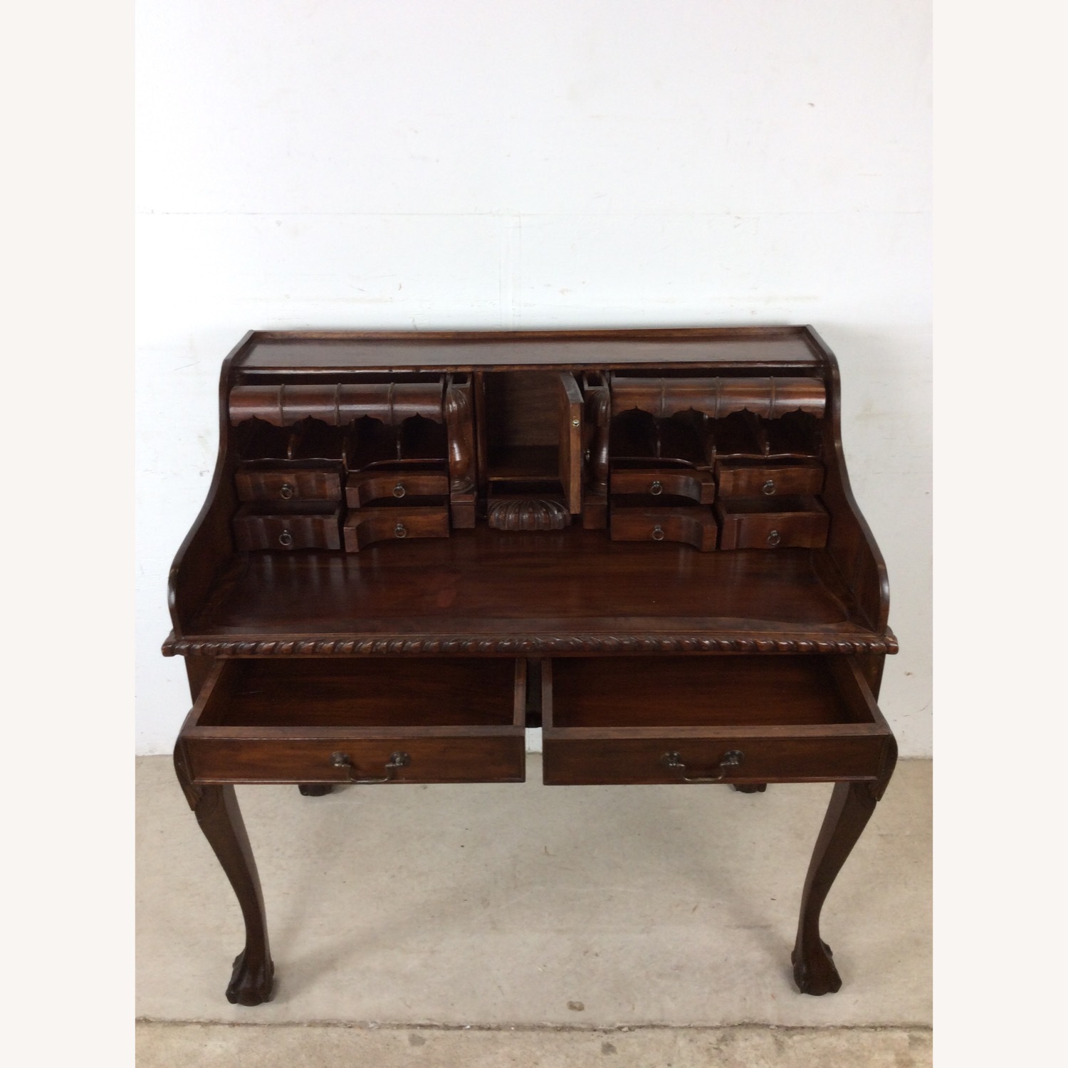 Vintage Walnut Chippendale Style Writing Desk - image-19
