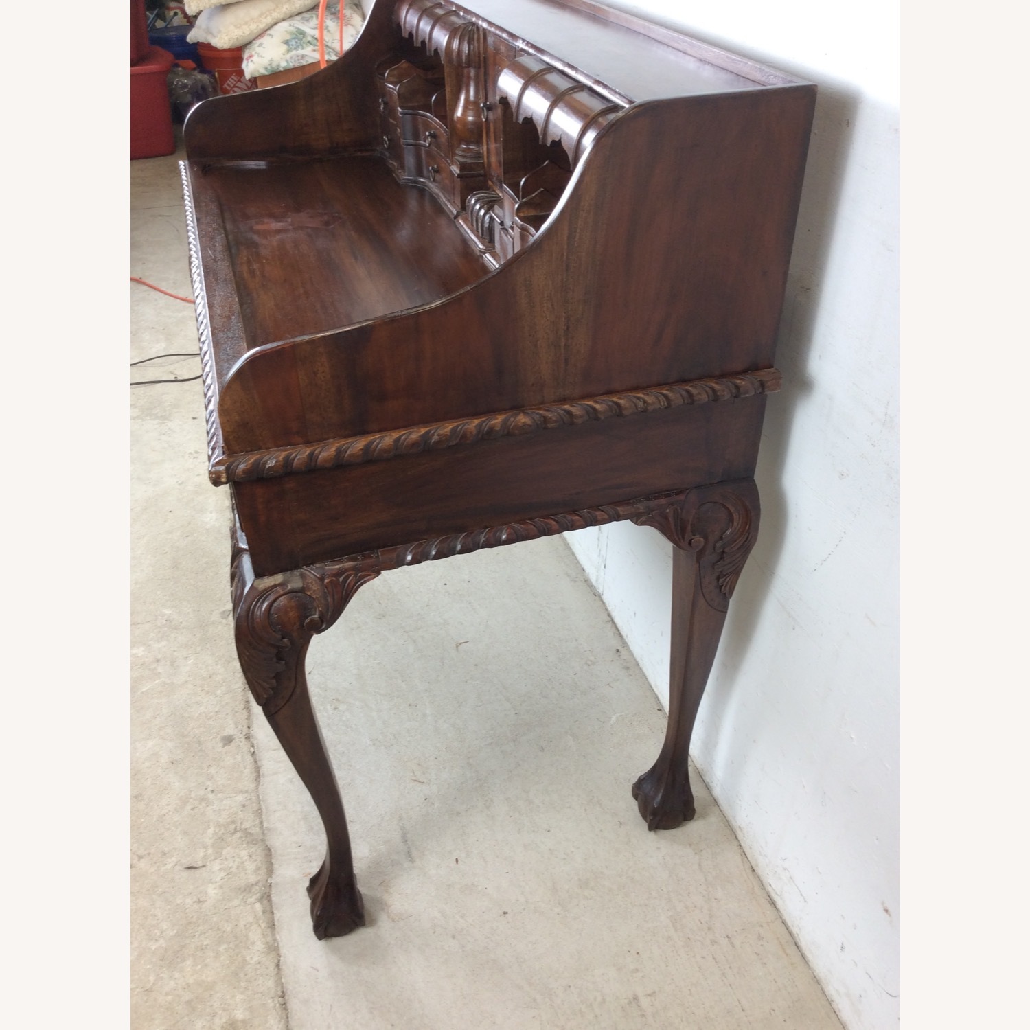 Vintage Walnut Chippendale Style Writing Desk - image-17