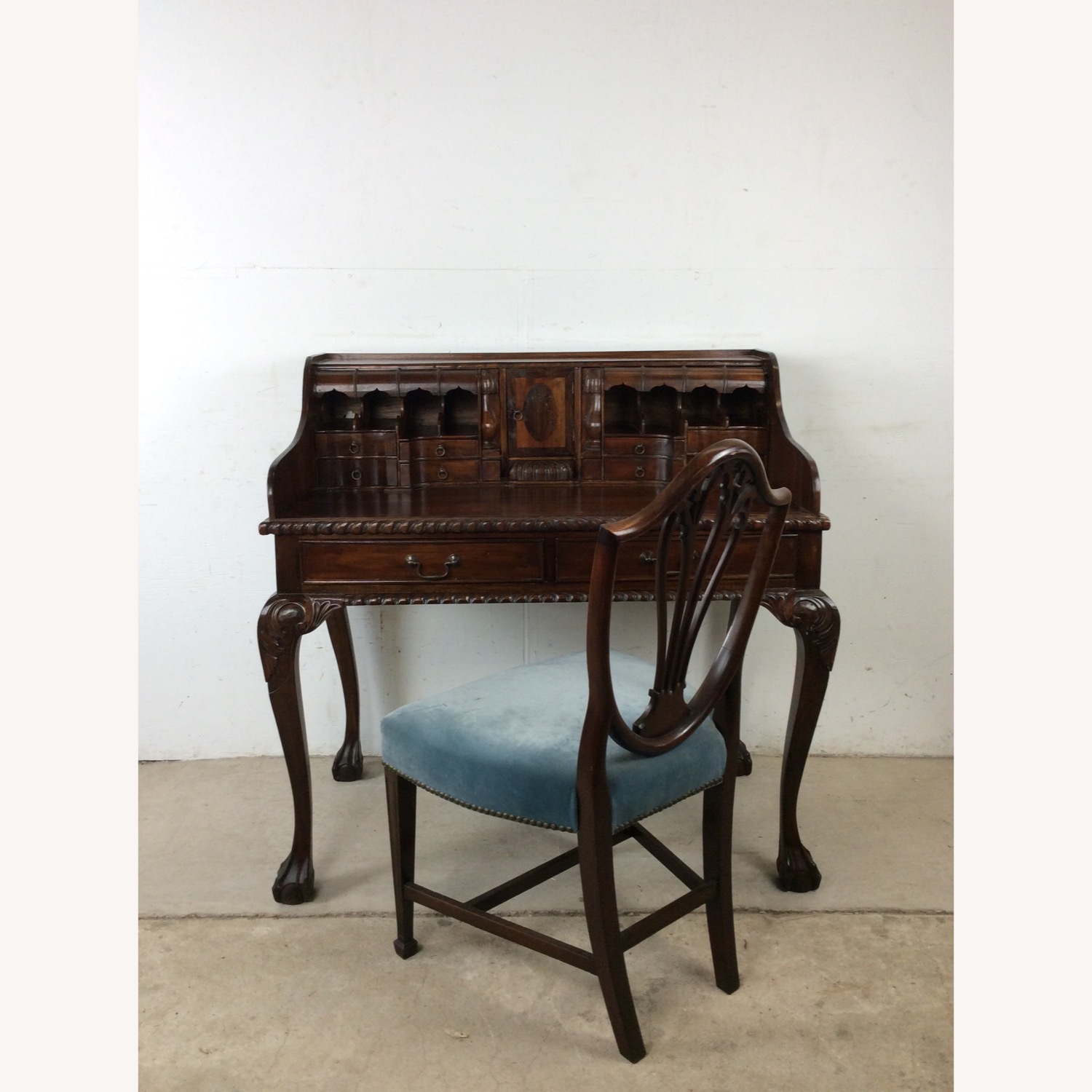 Vintage Walnut Chippendale Style Writing Desk - image-22