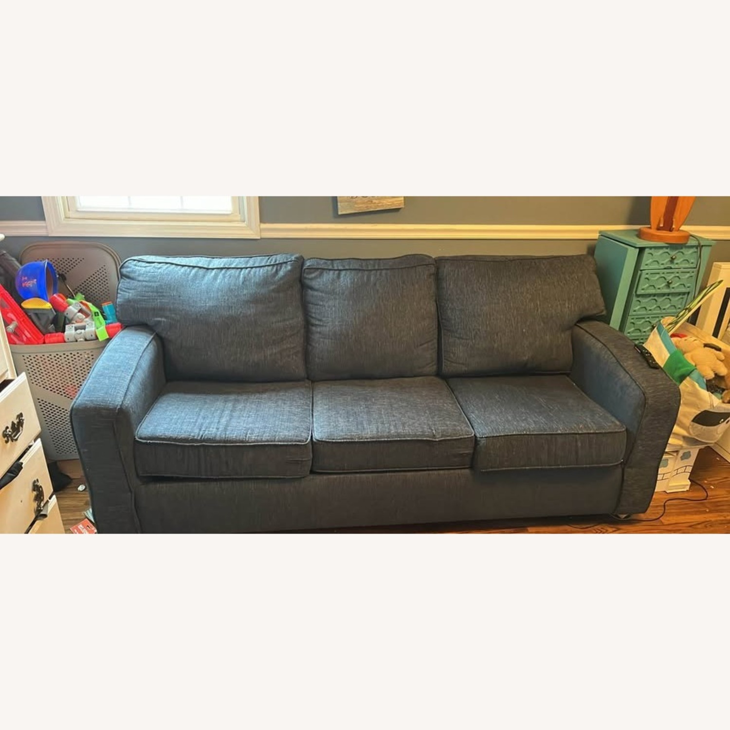Blue Fabric Sleeper Sofa - image-2
