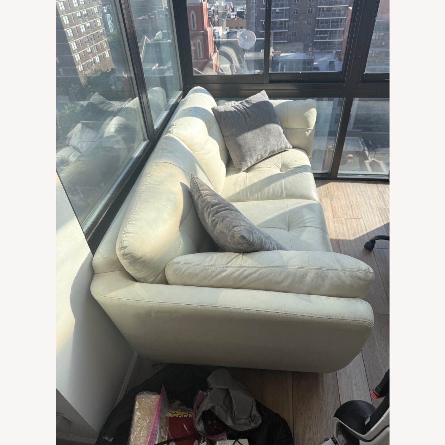 2 belarely used leather sofas - image-3