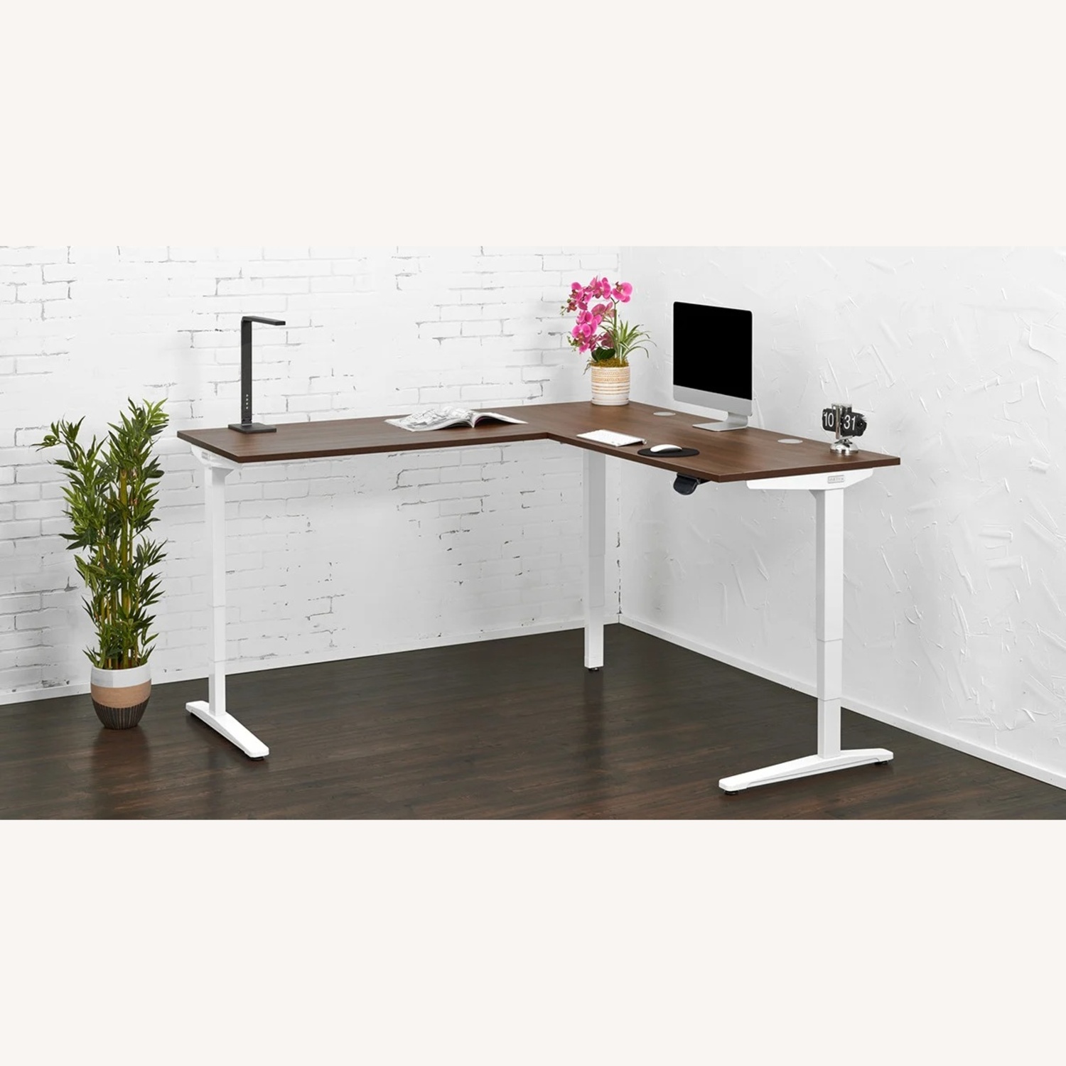 L-shaped Uplift Desk Bamboo Desktop - image-5