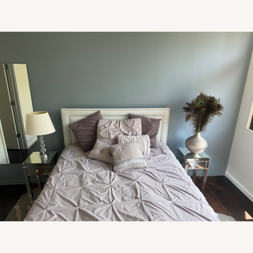 Used Crate & Barrel Turquoise Queen Bed With Headboard for sale on AptDeco