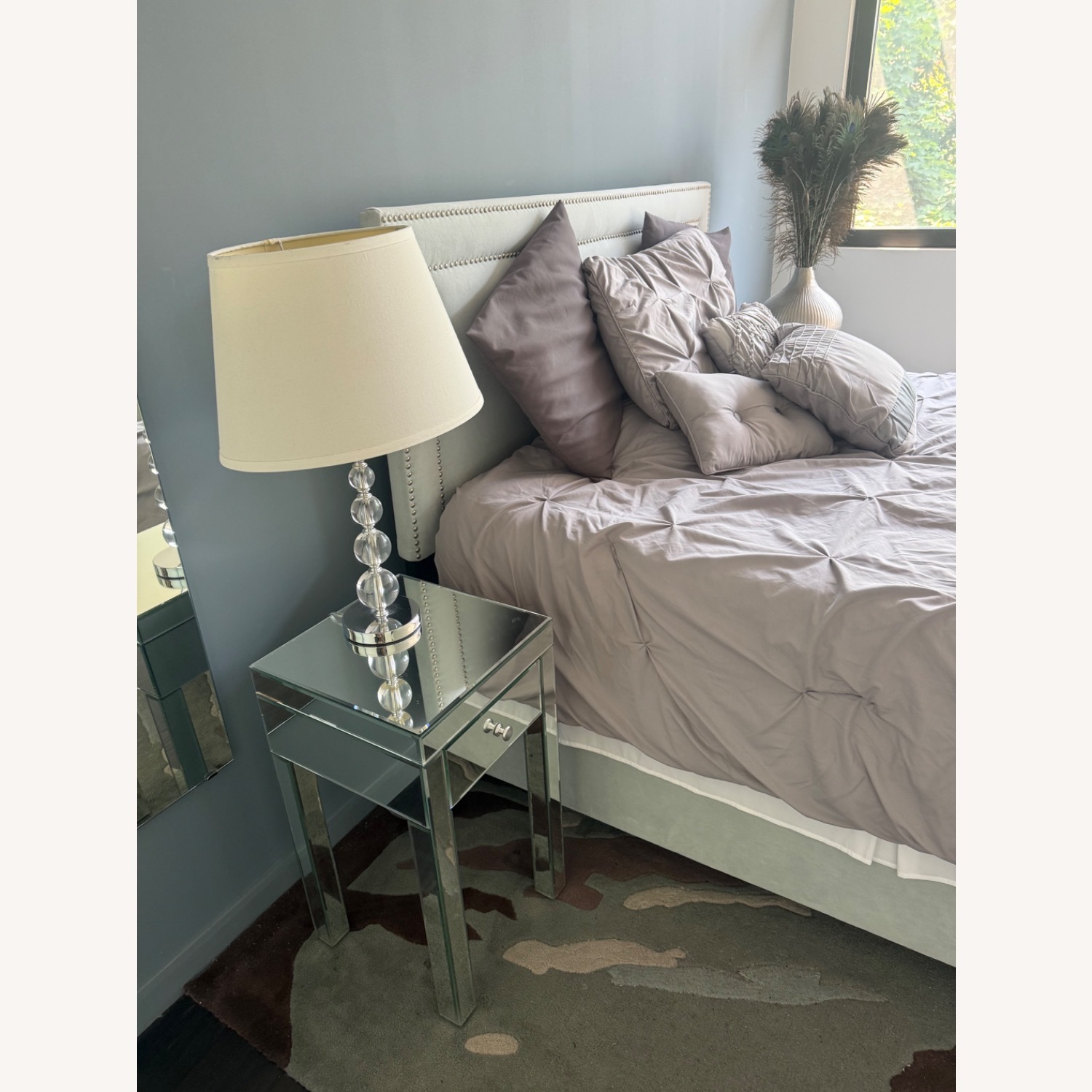 Crate & Barrel Turquoise Queen Bed With Headboard - image-3