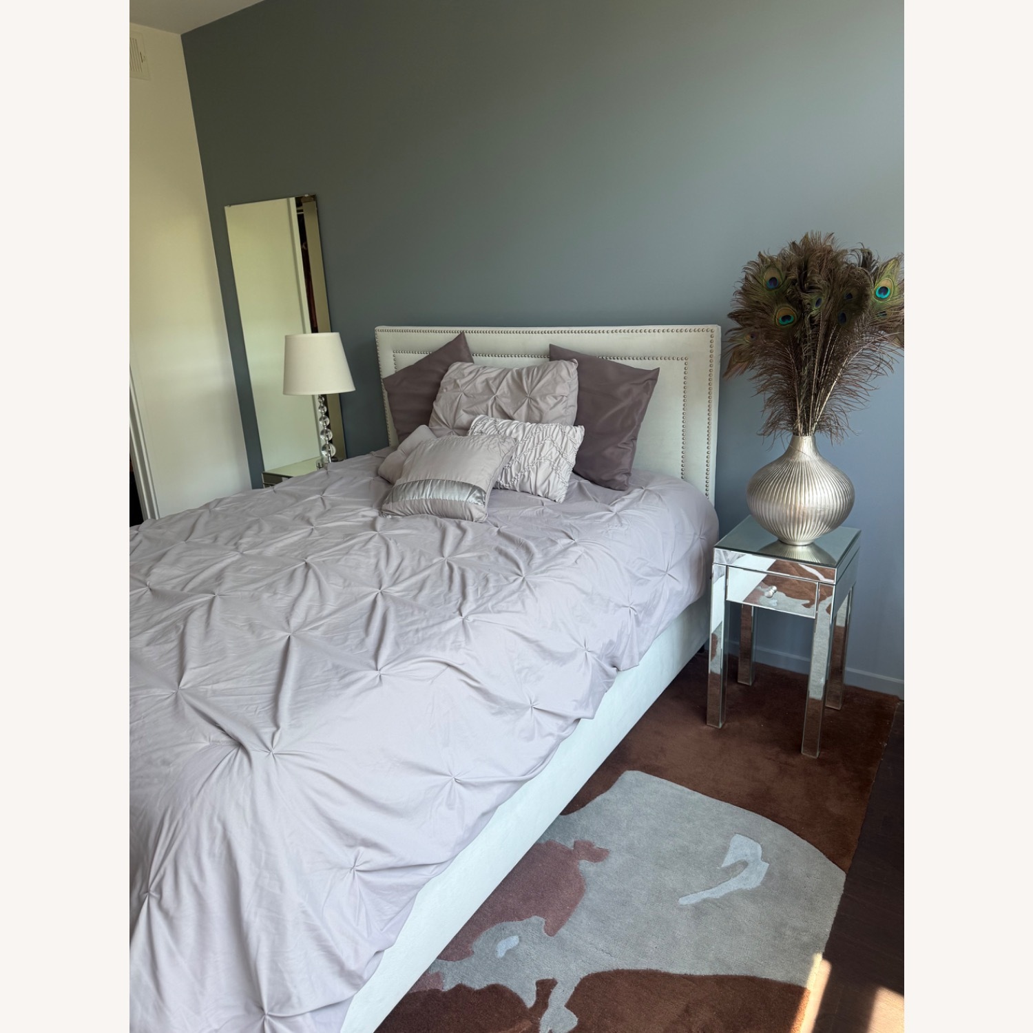 Crate & Barrel Turquoise Queen Bed With Headboard - image-2