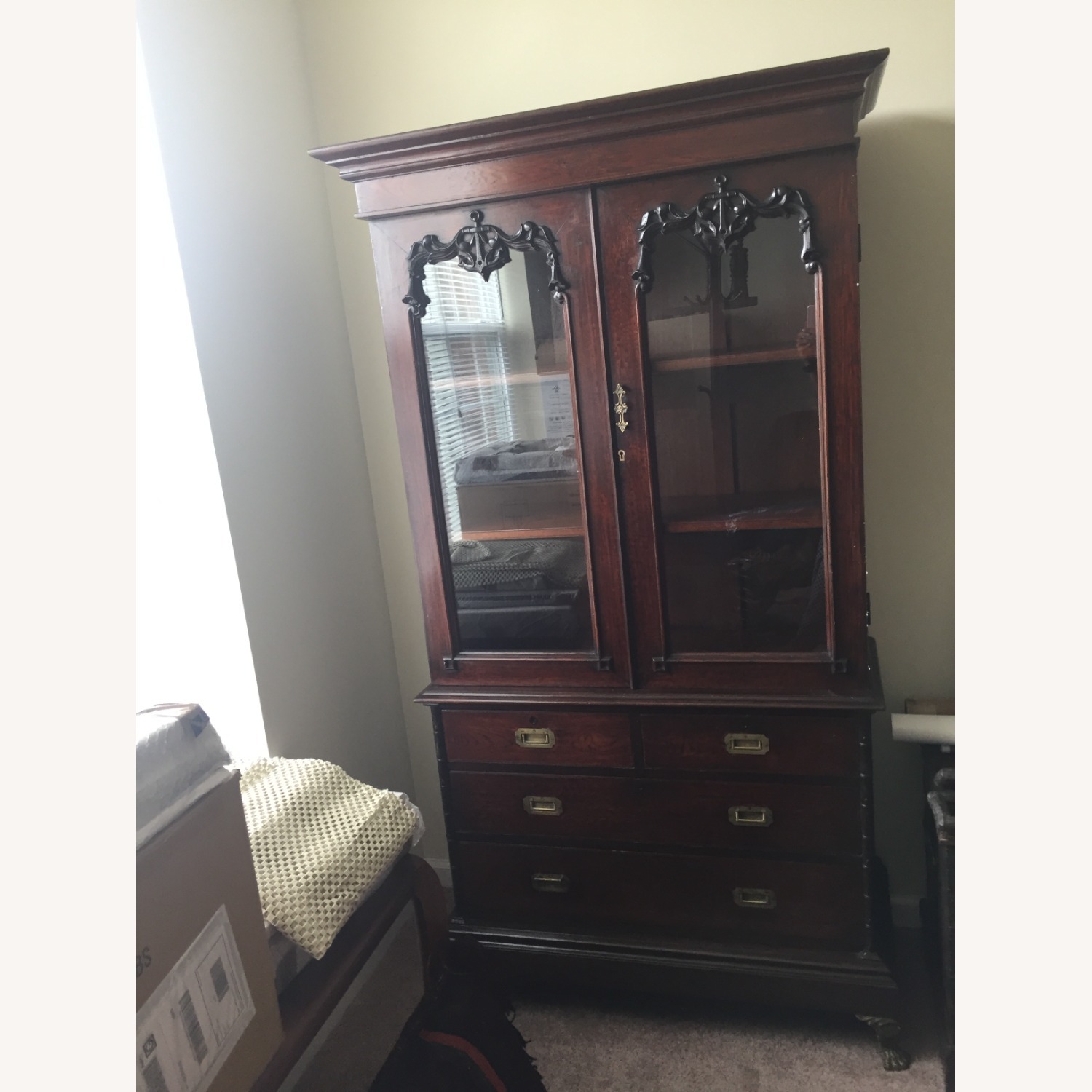 Antique Burmese Teak China Cabinet - image-1