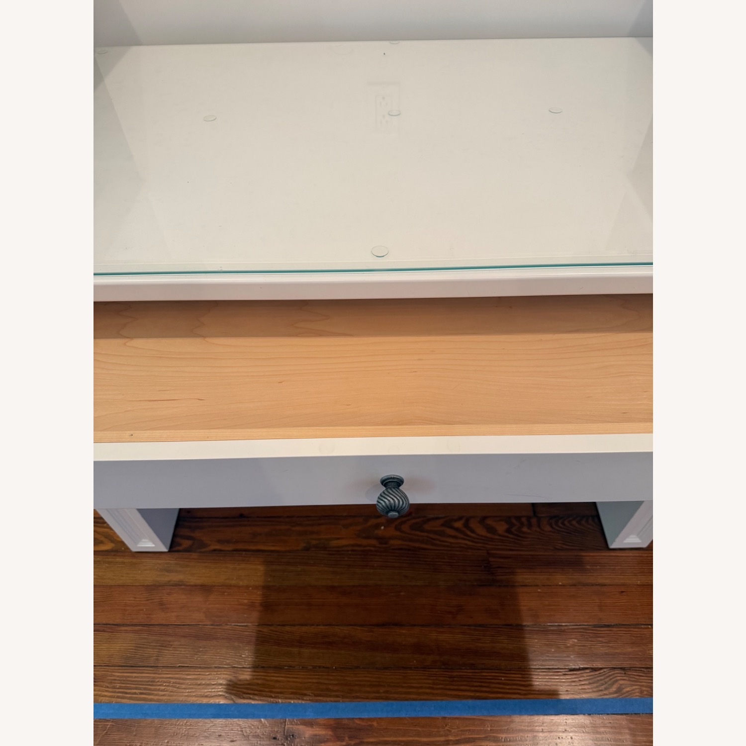 Solid Wood White Desk with Custom Glass Topper - image-3