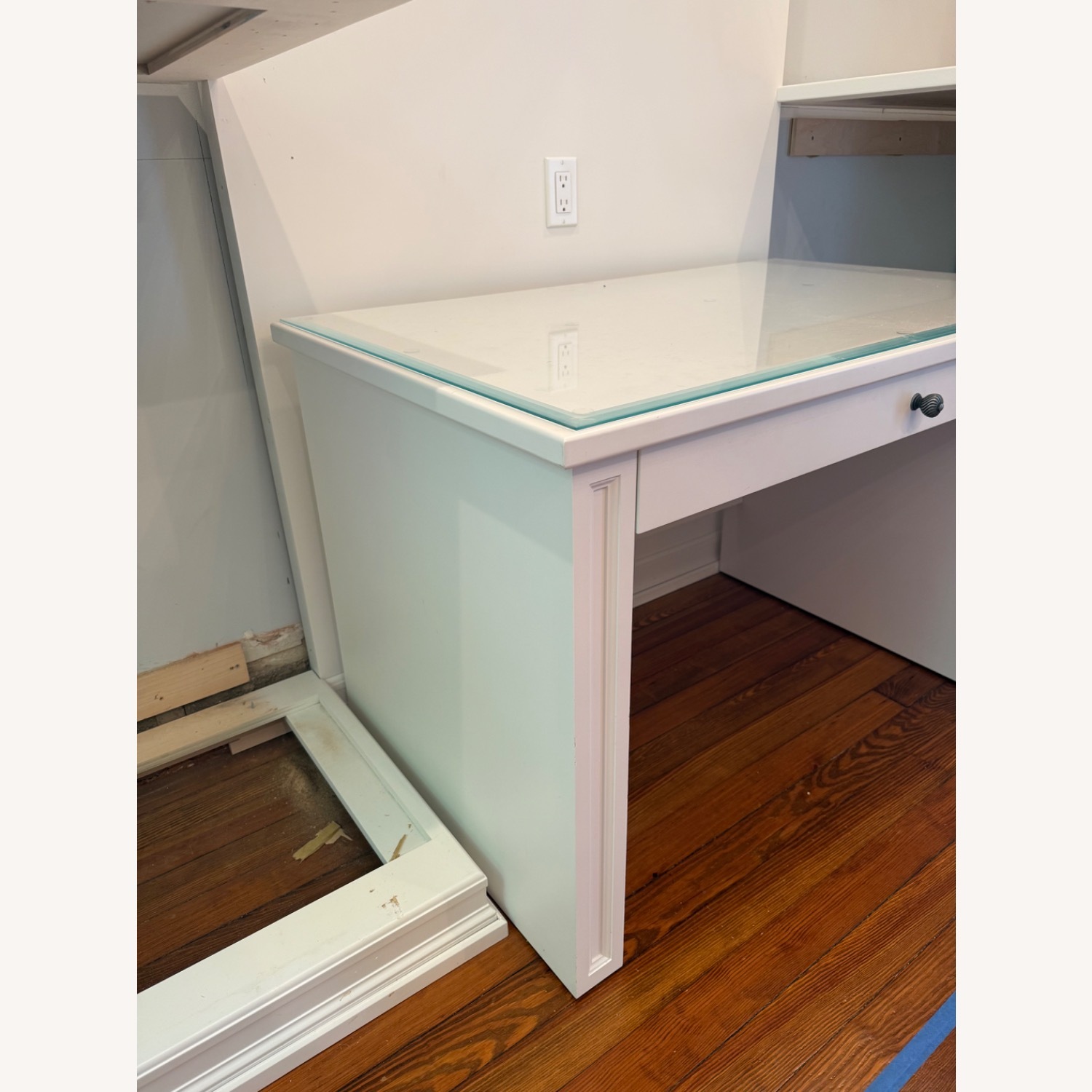 Solid Wood White Desk with Custom Glass Topper - image-2