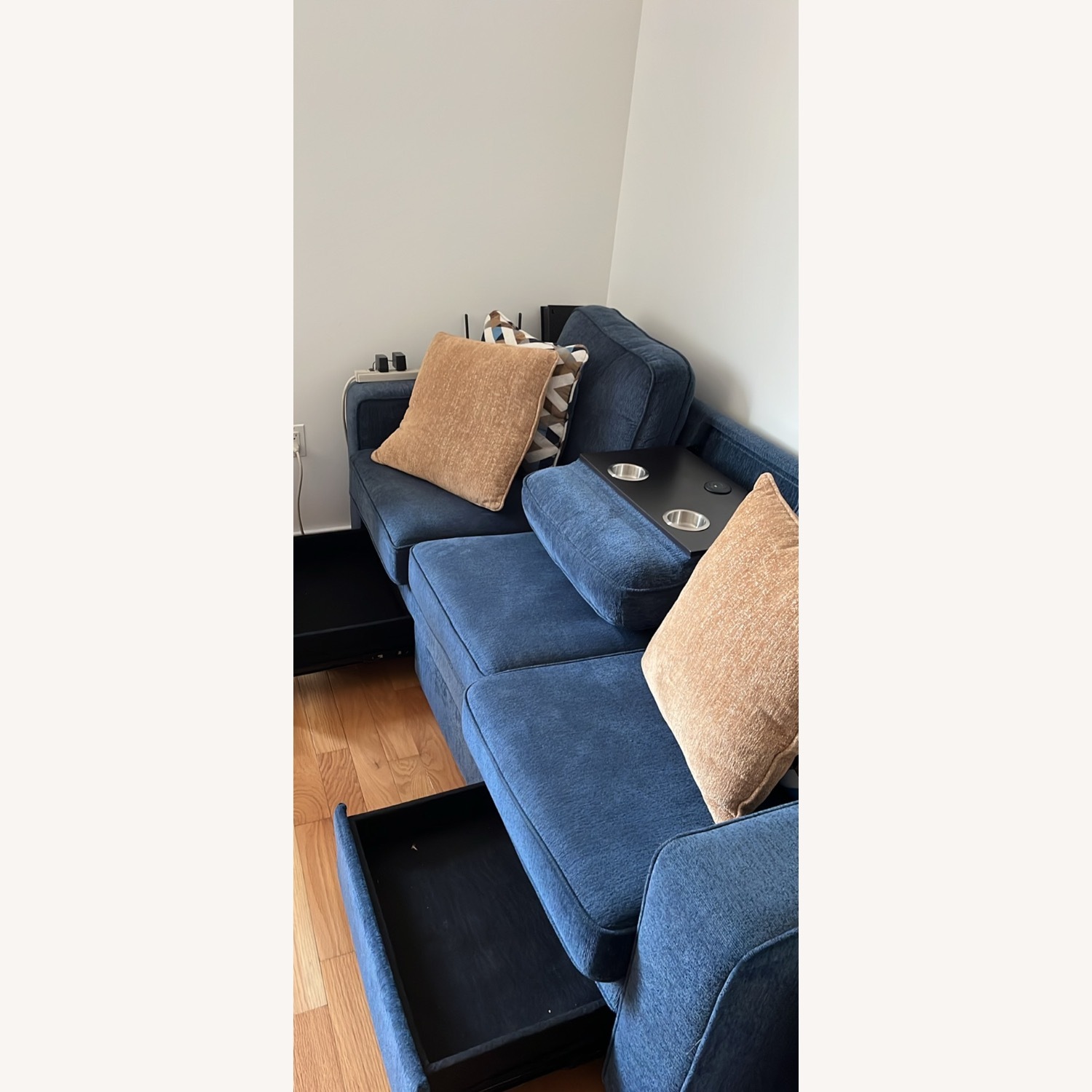 Blue Sofa With Storage and Console - image-3