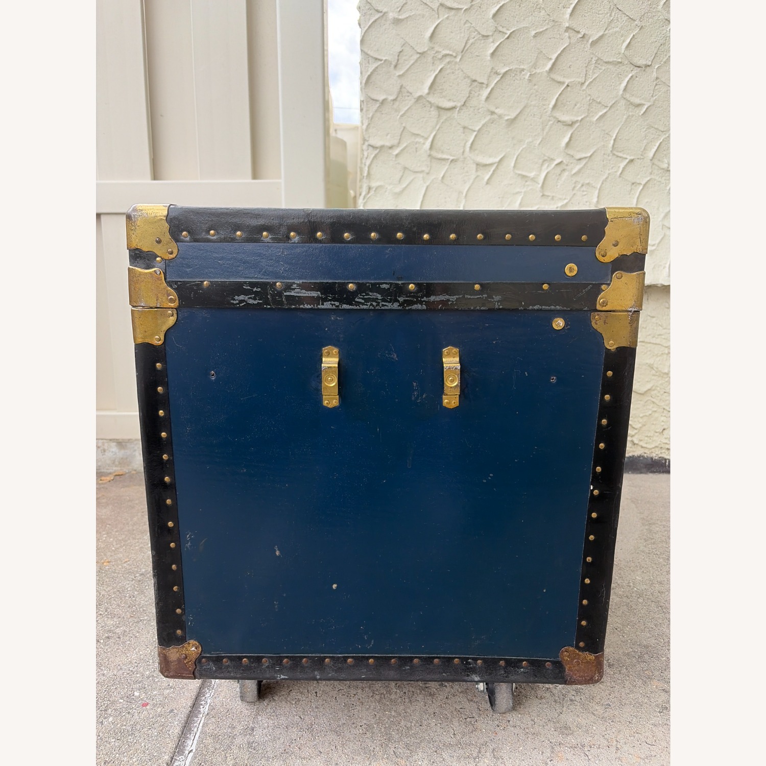 Vintage Steamer Trunk | Teal Brass Accents Chest - image-5