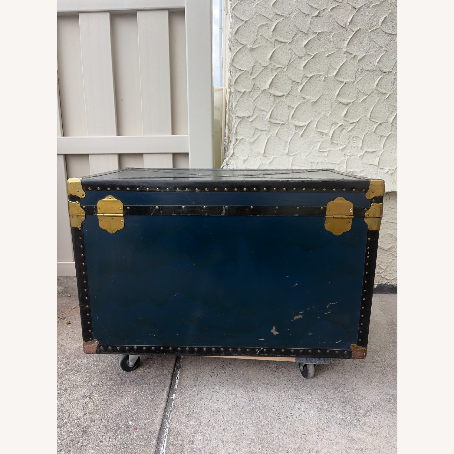 Vintage Steamer Trunk | Teal Brass Accents Chest - image-3