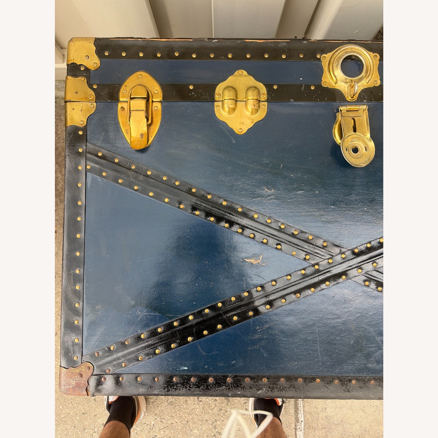 Vintage Steamer Trunk | Teal Brass Accents Chest - image-9