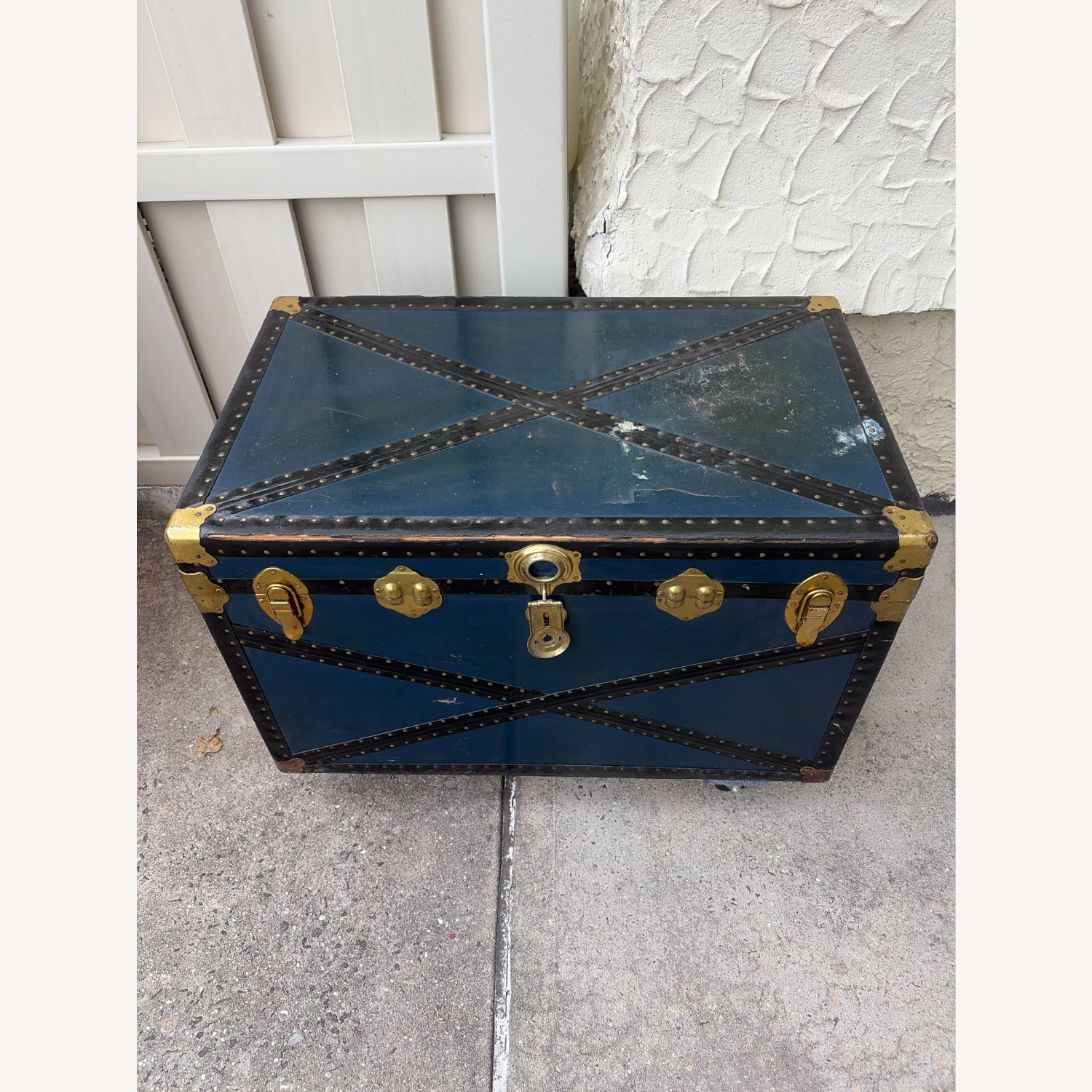 Vintage Steamer Trunk | Teal Brass Accents Chest - image-2