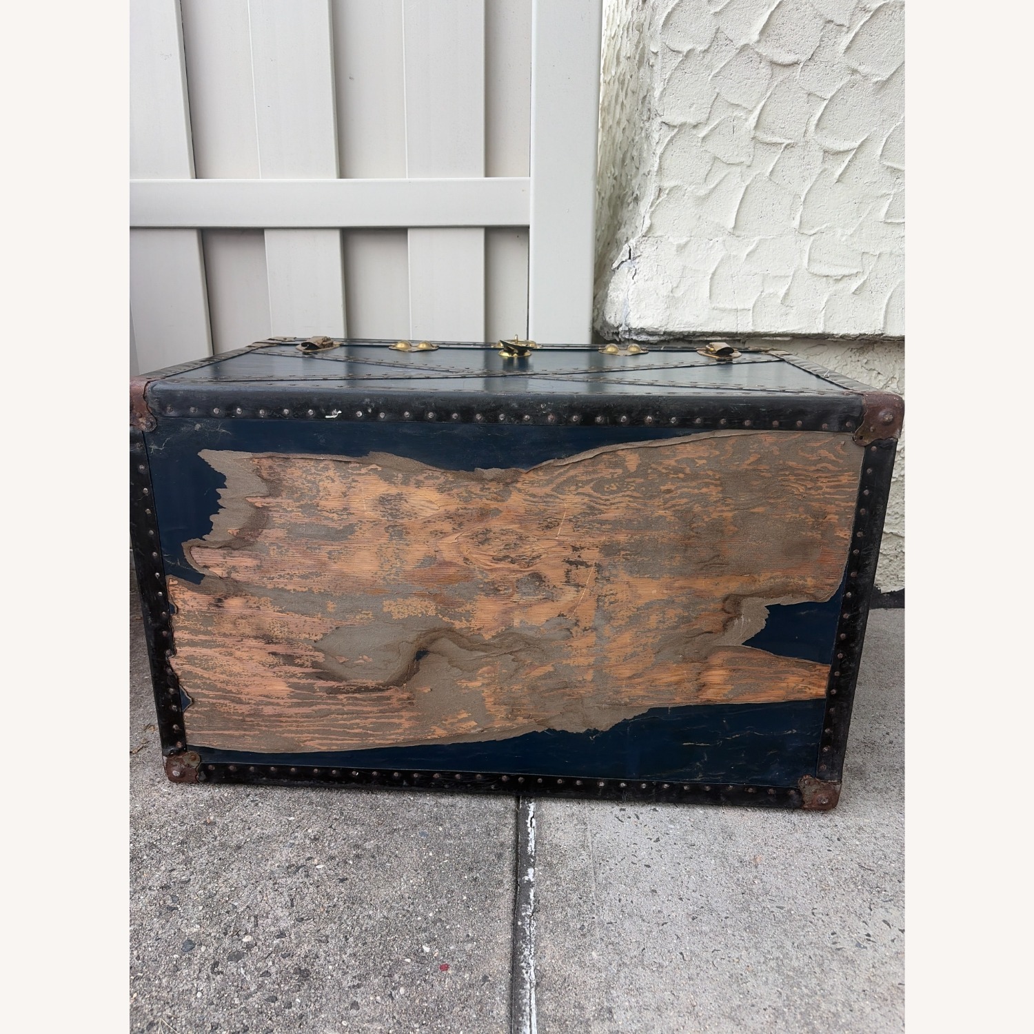 Vintage Steamer Trunk | Teal Brass Accents Chest - image-8