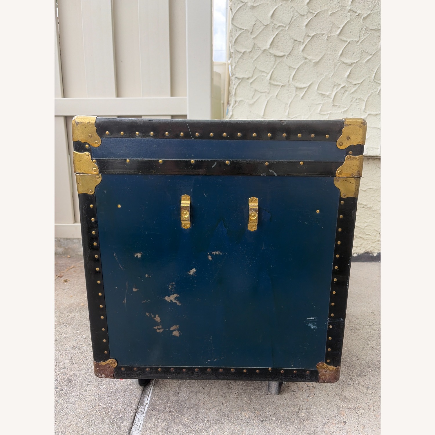 Vintage Steamer Trunk | Teal Brass Accents Chest - image-4