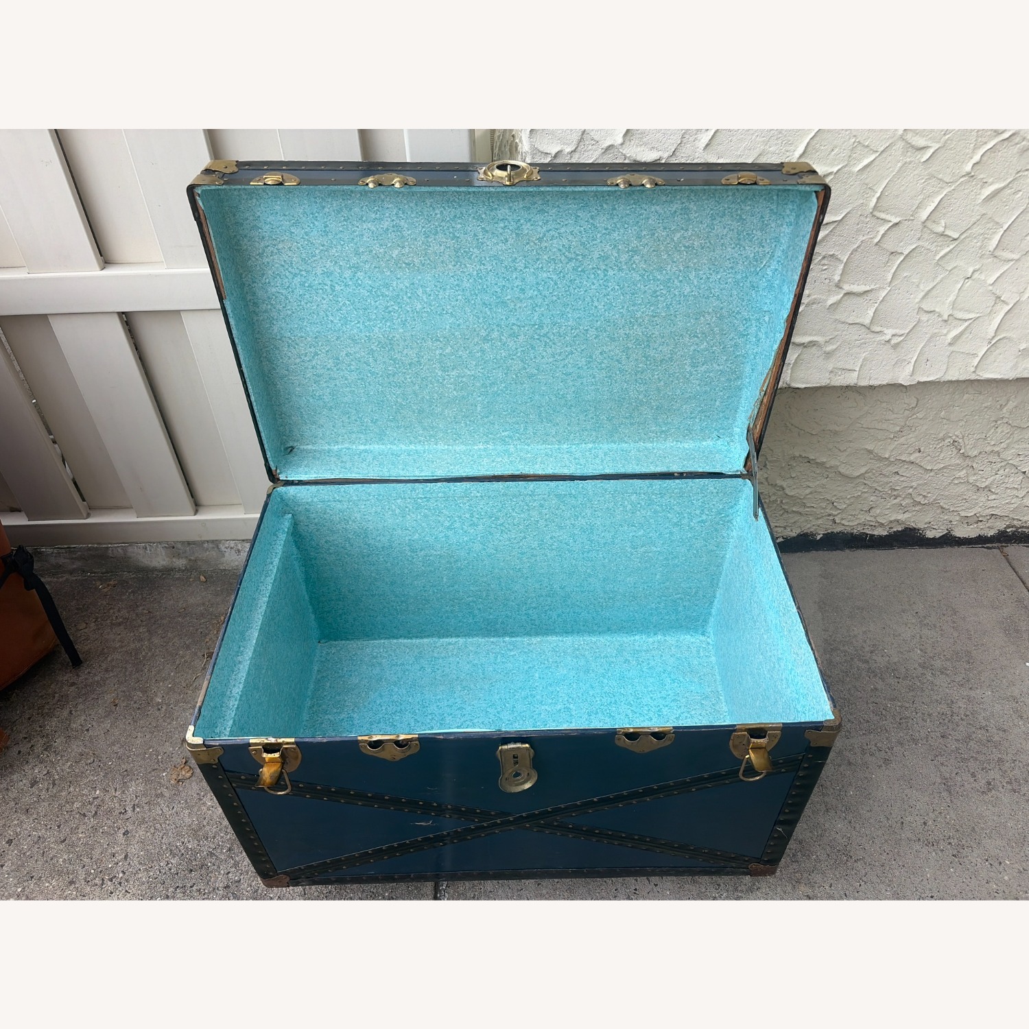 Vintage Steamer Trunk | Teal Brass Accents Chest - image-6