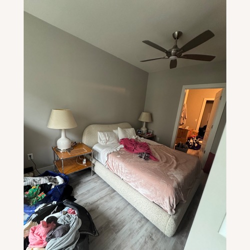 Used CB2 Diana White Boucle Queen Bed for sale on AptDeco
