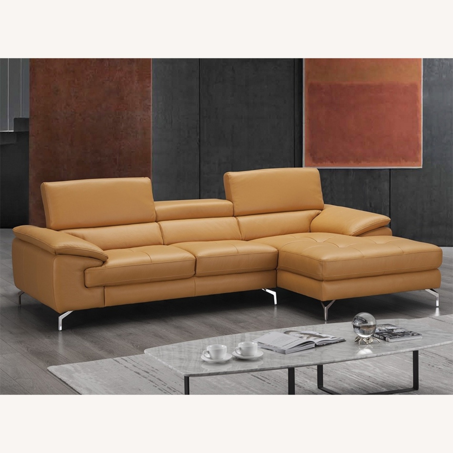 J&M Warm Yellow Italian Leather Sectional  - image-7