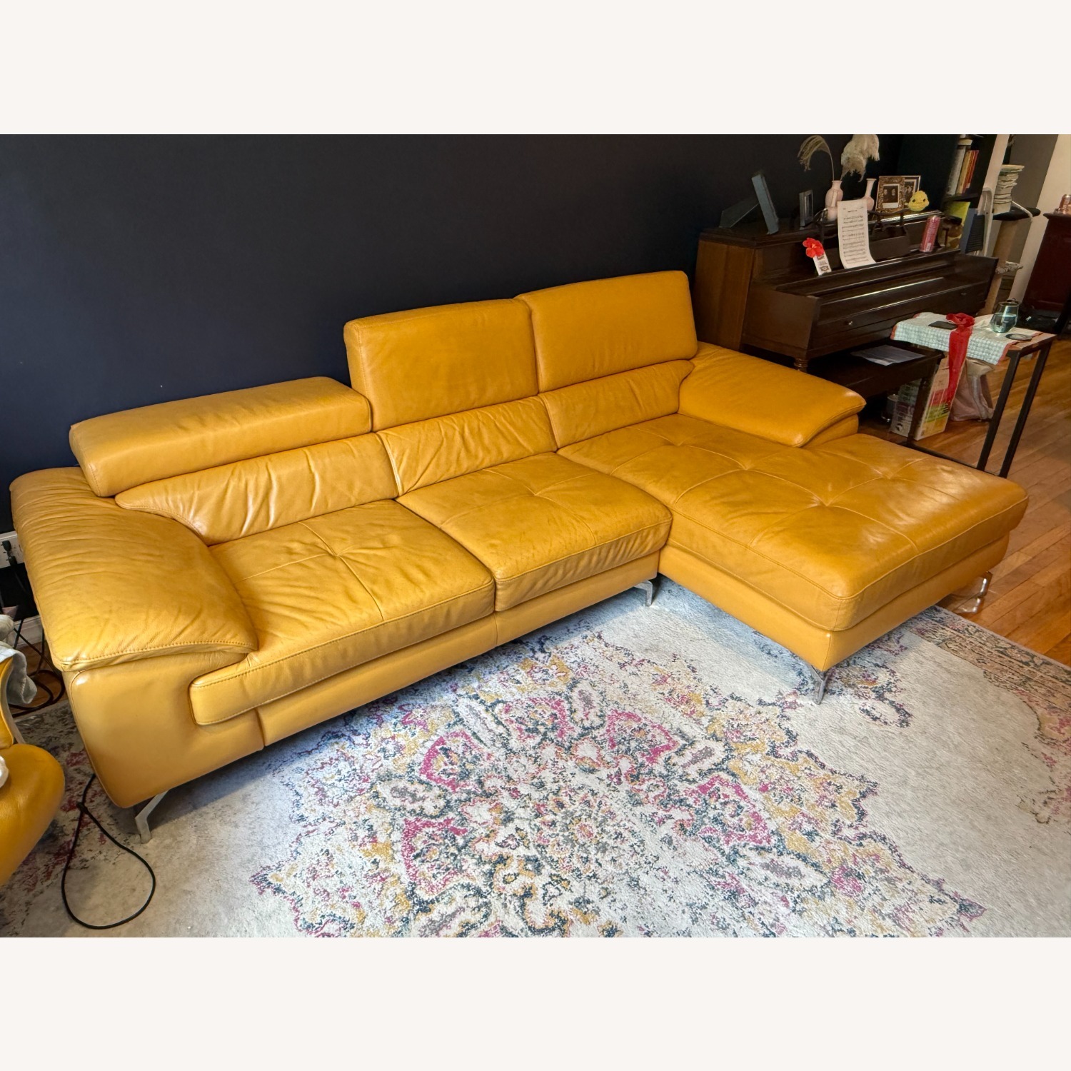 J&M Warm Yellow Italian Leather Sectional  - image-1