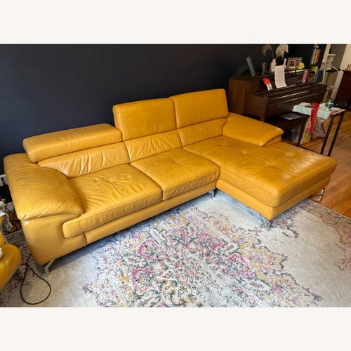 Used J&M Warm Yellow Italian Leather Sectional  for sale on AptDeco