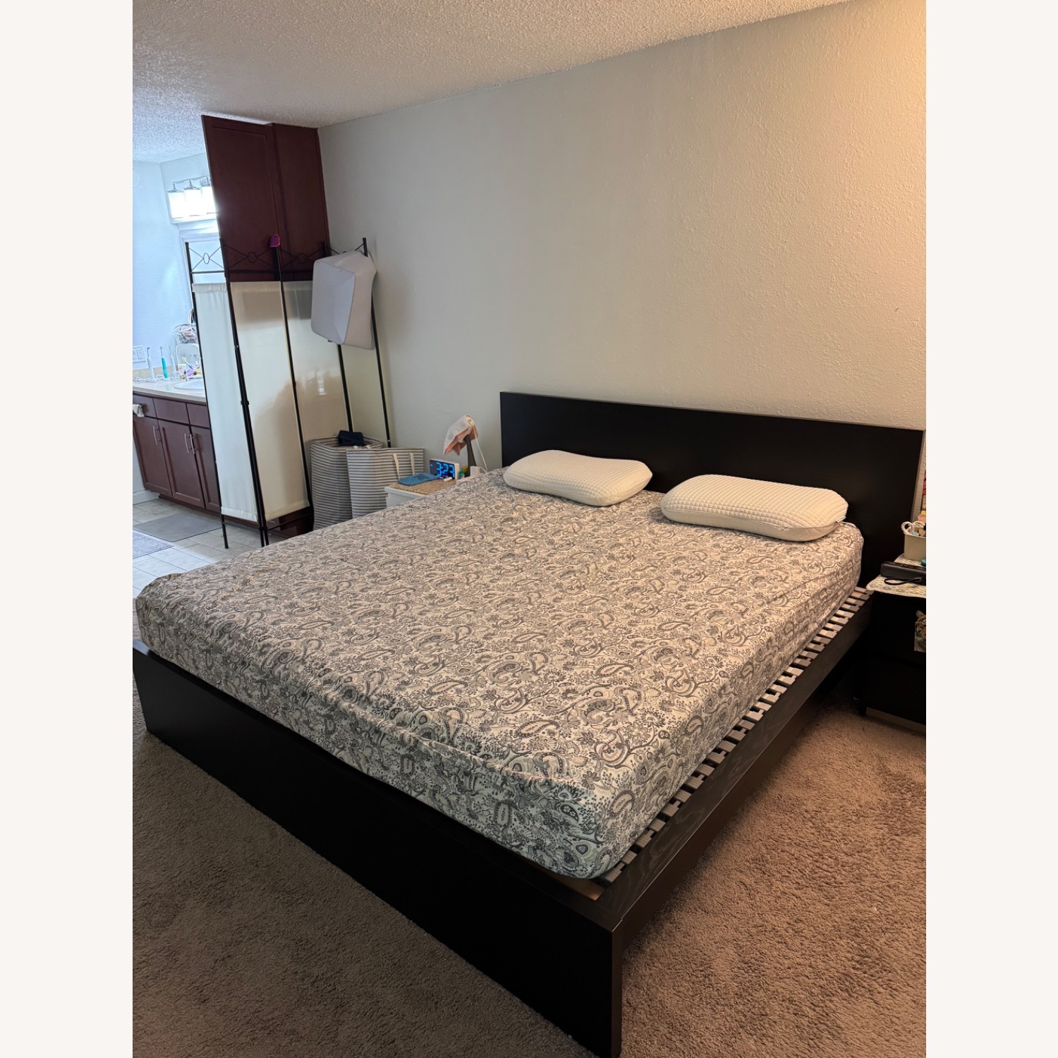 IKEA Malm Dark Brown Wood King Bed - image-1