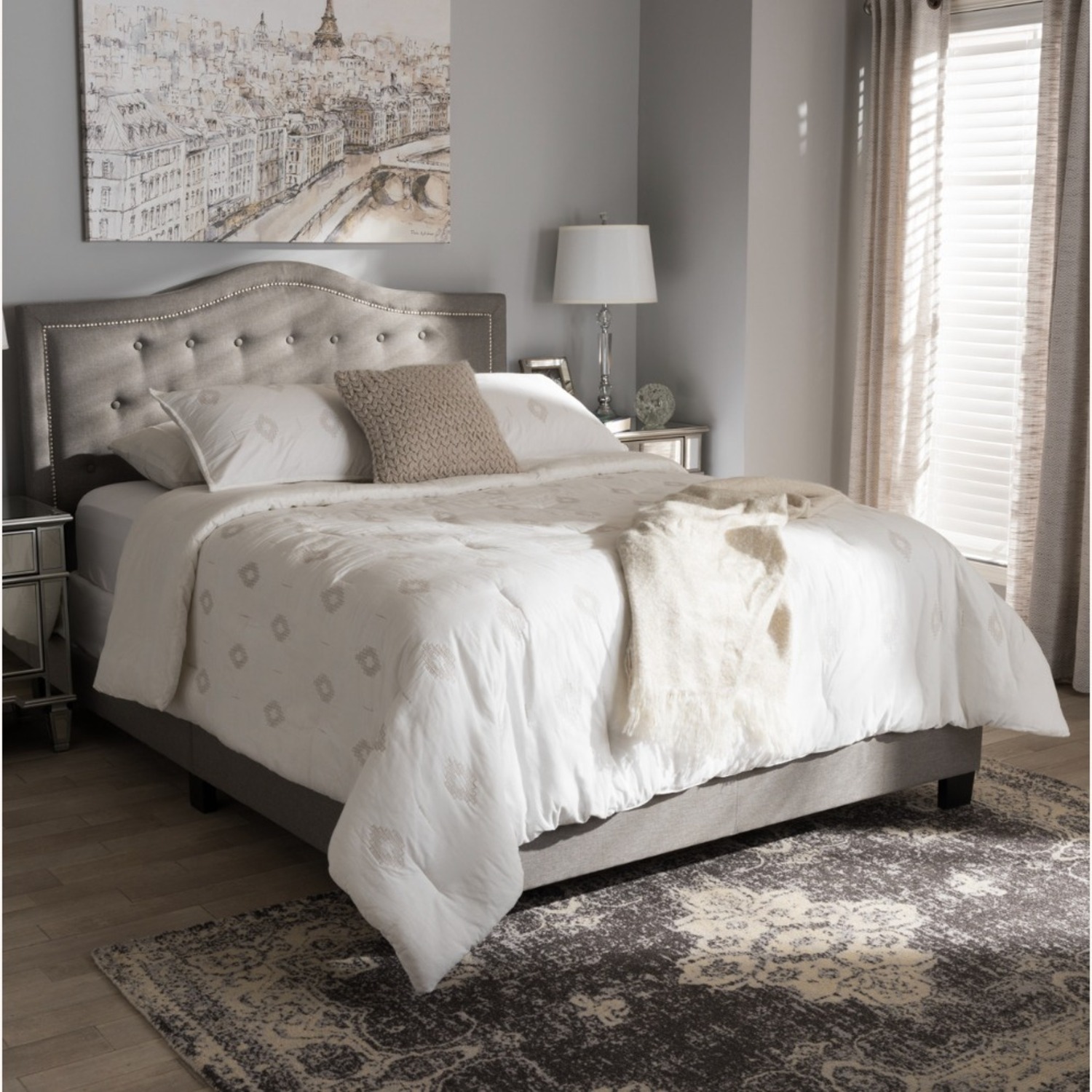 Baxton Studio Light Gray Fabric Queen Bed - image-5