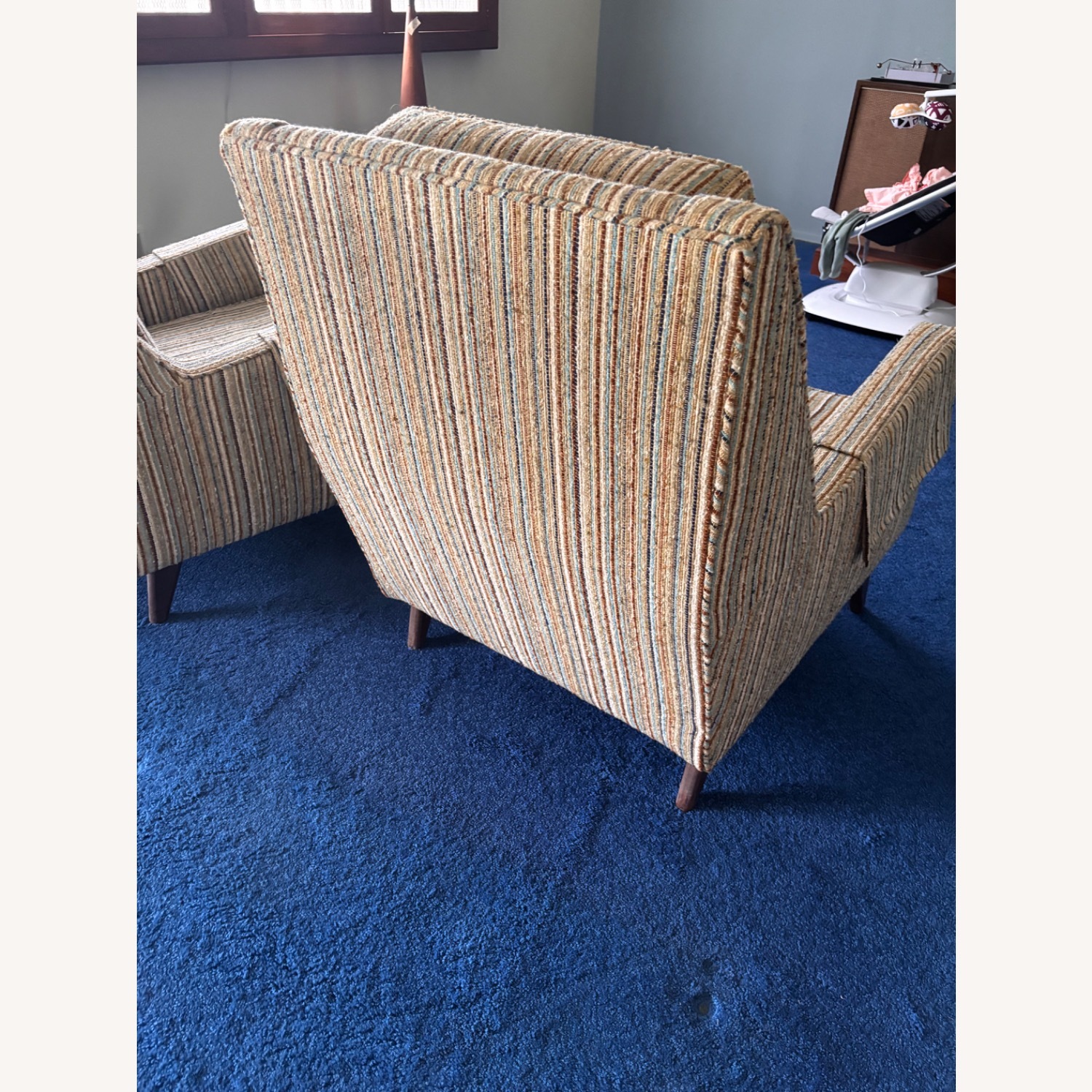 Vintage Stripe Upholstered Armchairs - image-6