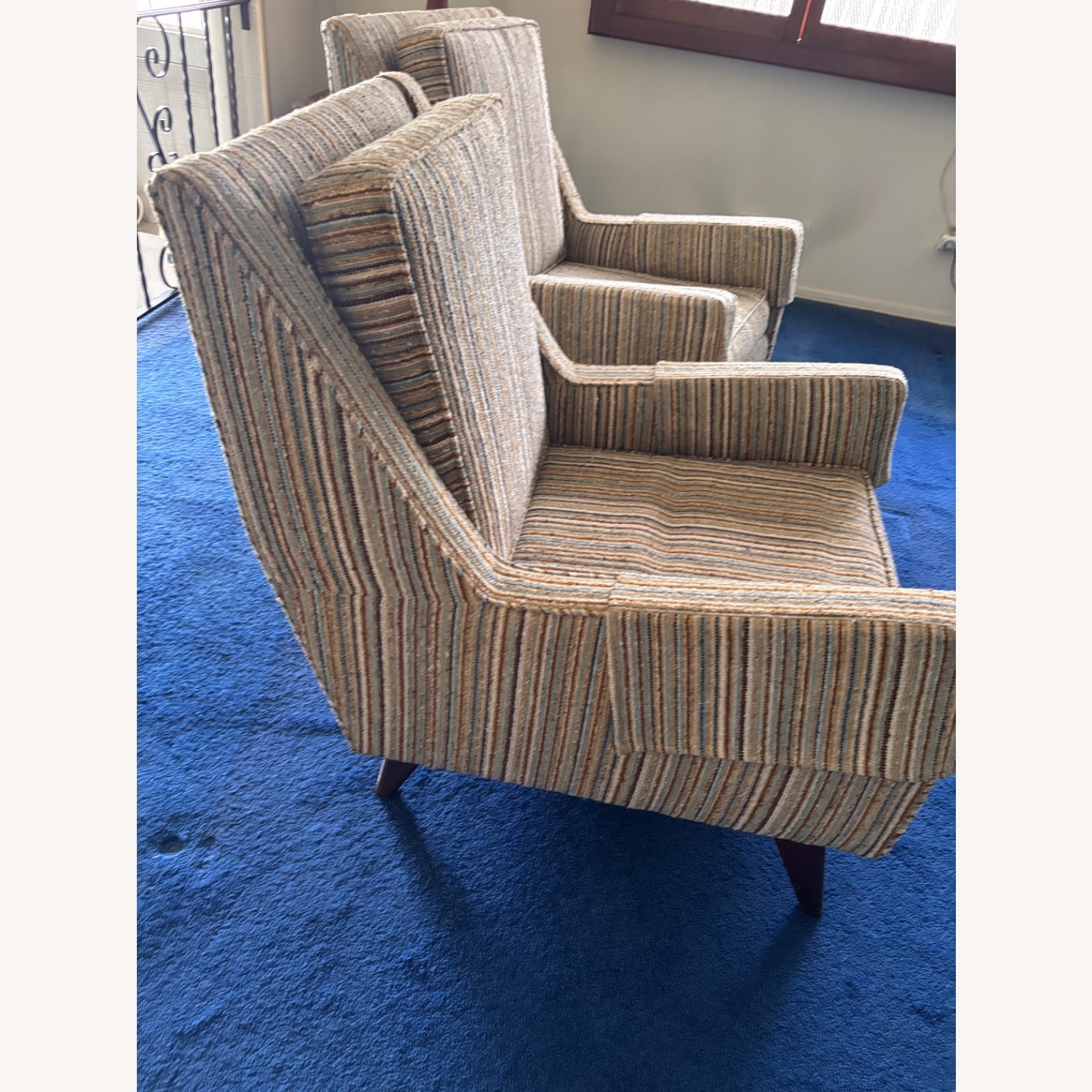 Vintage Stripe Upholstered Armchairs - image-3