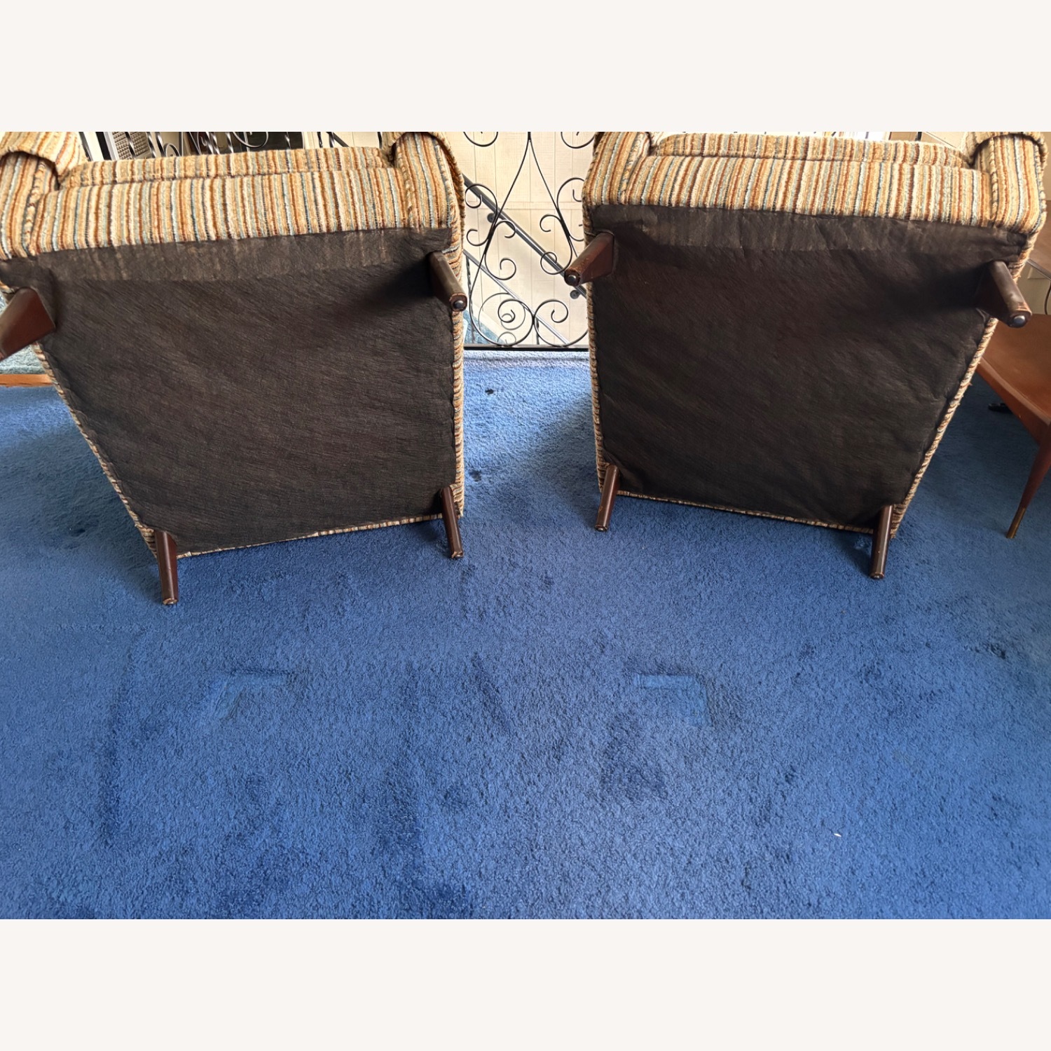 Vintage Stripe Upholstered Armchairs - image-5