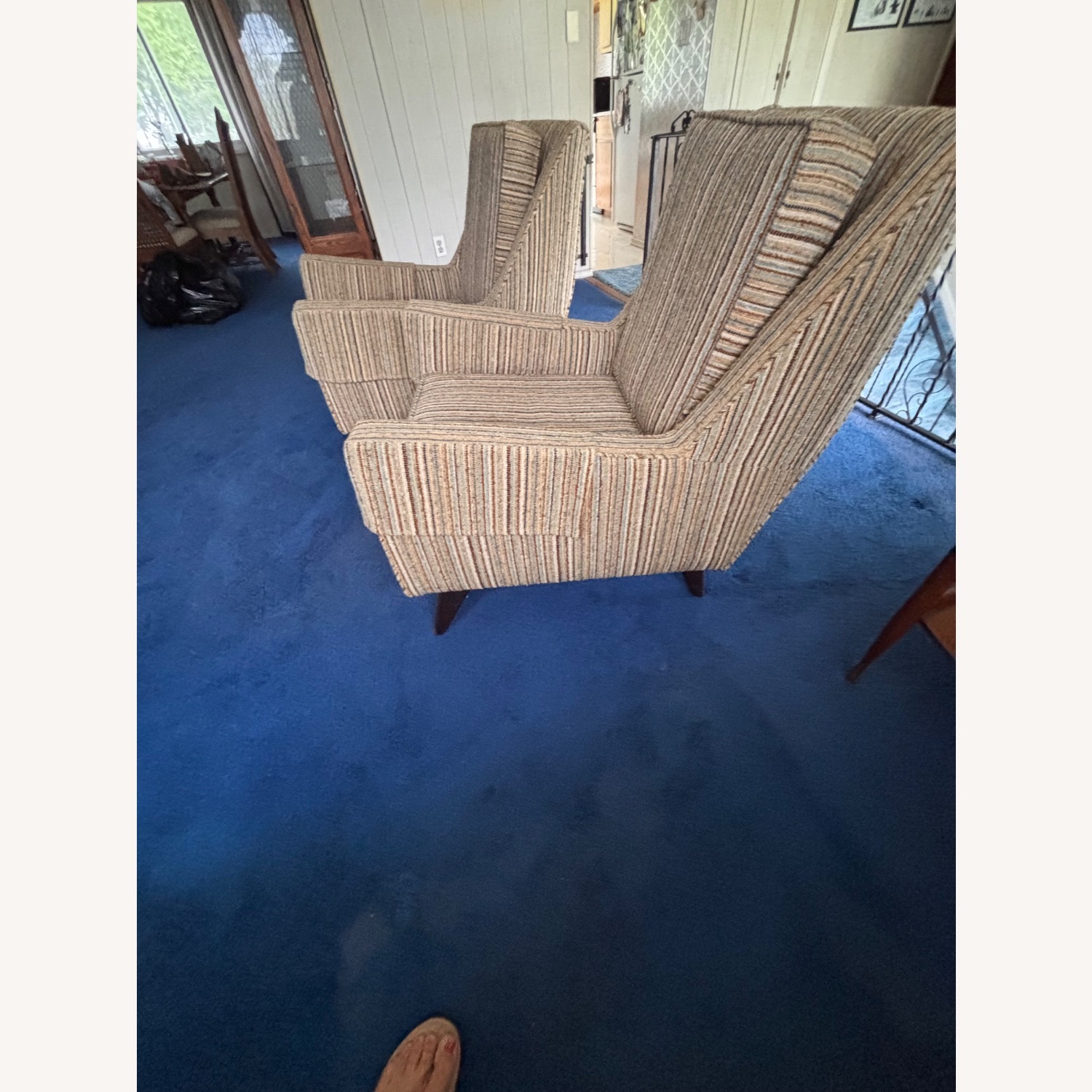 Vintage Stripe Upholstered Armchairs - image-4