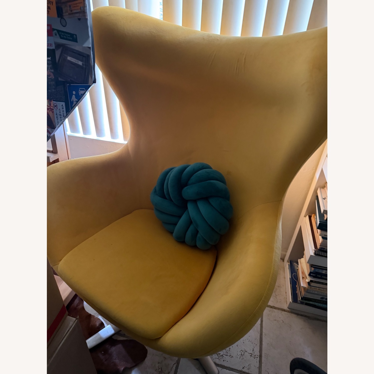 Egg Chair Yellow Velvet Accent Chair - image-1